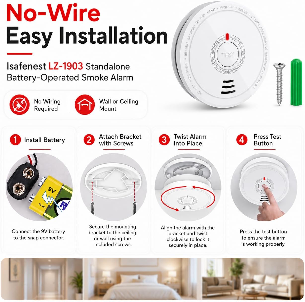 Thumbnail 2 de Photoelectric Smoke Alarm 10‑Year Battery 2‑Pack