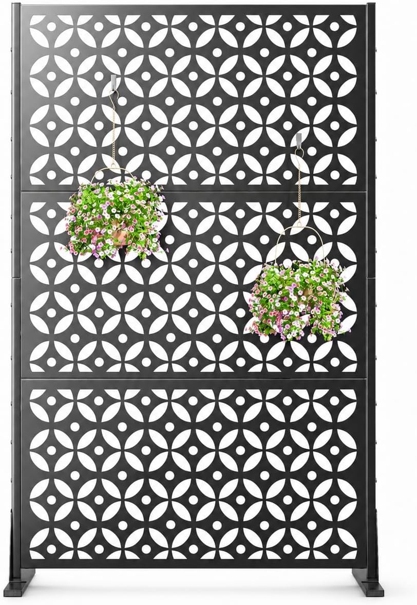 Detalle de GDNVBRDS Cross-1 Outdoor Privacy Screen, Black Cross Metal, 3-Panel
