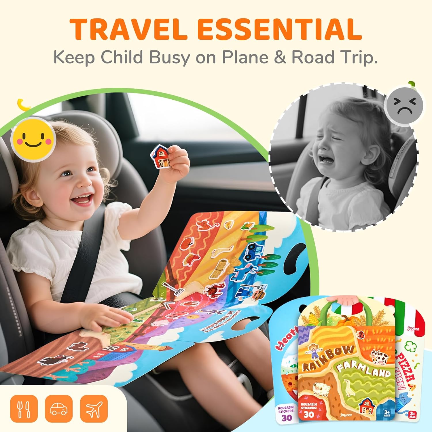 Detalle de JoyCat Reusable Sticker Book Set (3-Pack): Farm, Pizza-Making, Weather