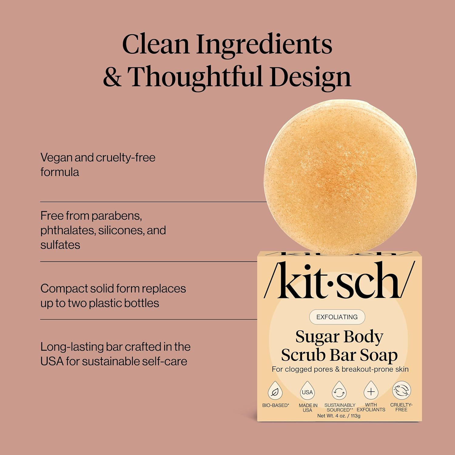 Thumbnail 3 de Kitsch Exfoliating Sugar Body Scrub Bar Soap – Polishing Bar with Walnut Shell & Coconut Oil, 4 oz