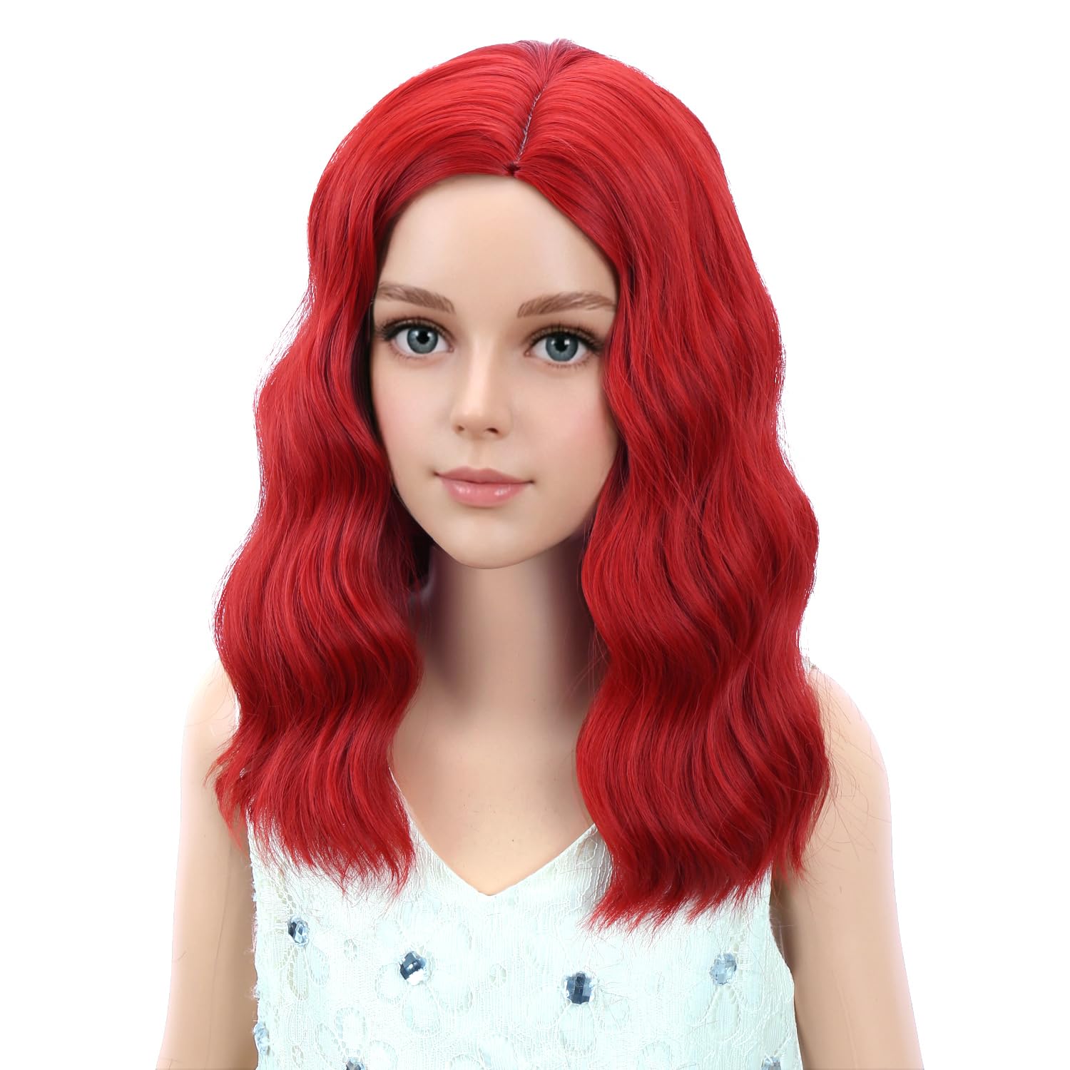 Detalle de PATTNIUM Red Short Wavy Synthetic Wig for Kids, Adjustable Cap