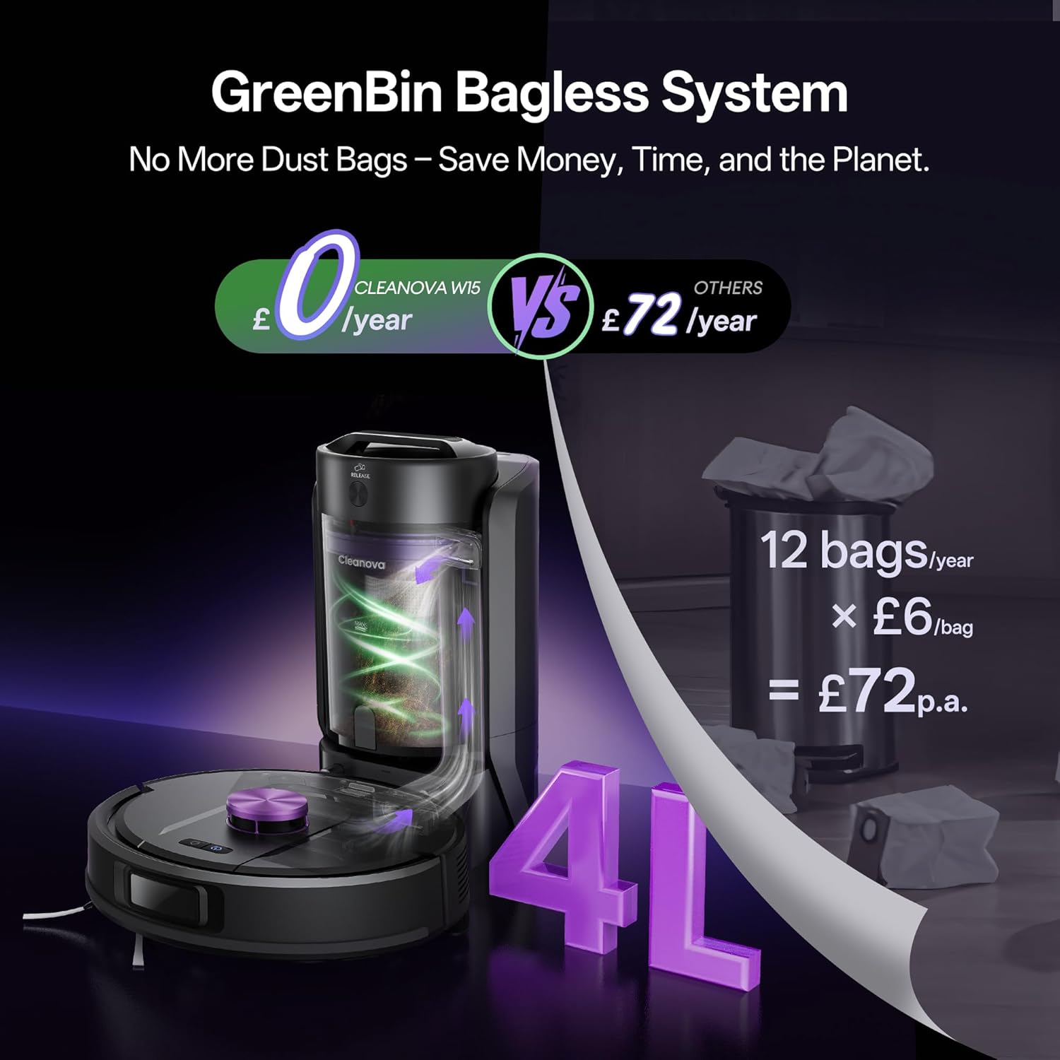 Thumbnail 3 de Vexilar W15 Robot Vacuum and Mop with Multi-Cyclone Docking Station (10000Pa, LiDAR, 5 Maps)