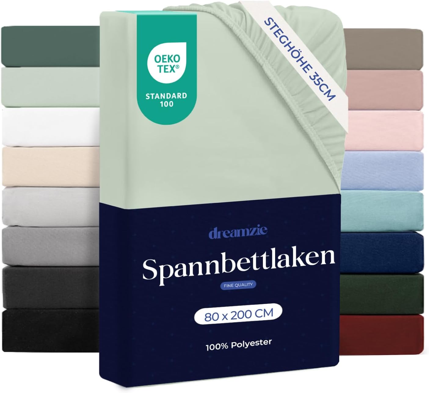 Detalle de Dreamzie Spannbettlaken 80x200 cm – 100% Microfaser, 33 cm Spannteil, Hellgrün, Oeko-Tex zertifiziert