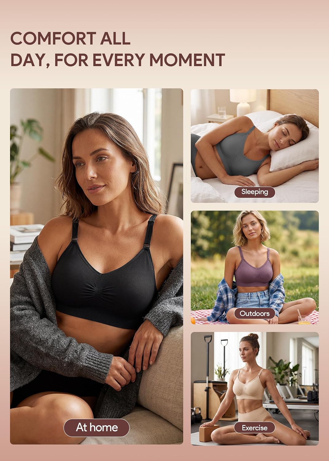 Thumbnail 4 de HBselect 4 STK. BHS Damen nahtlose Bügellose Sport-BHs – Push-Up T-Shirt Bra, ideal für Yoga und große Brüste
