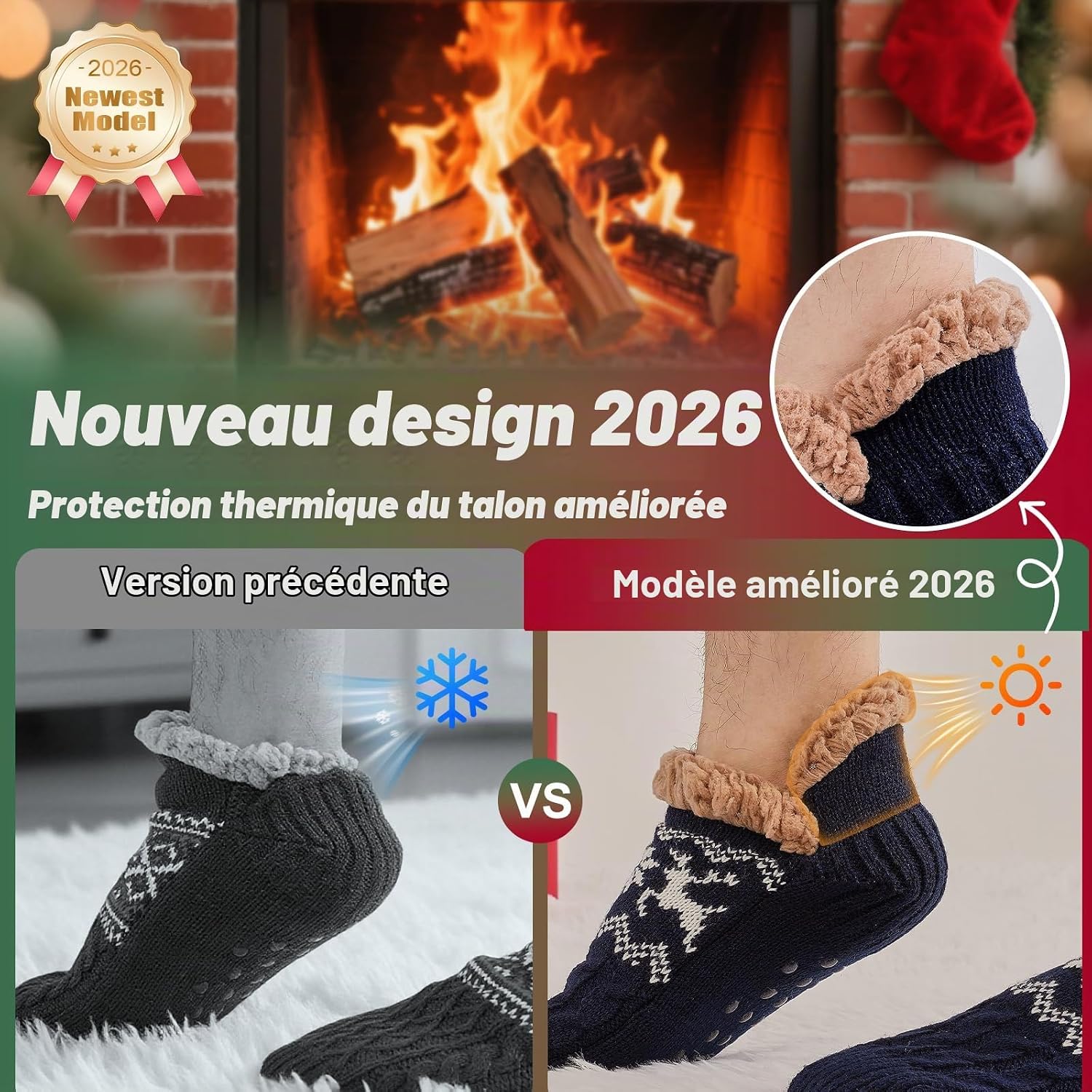 Detalle de Niorasen pantoffelsokken voor heren, maat 39-46, warm en antislip
