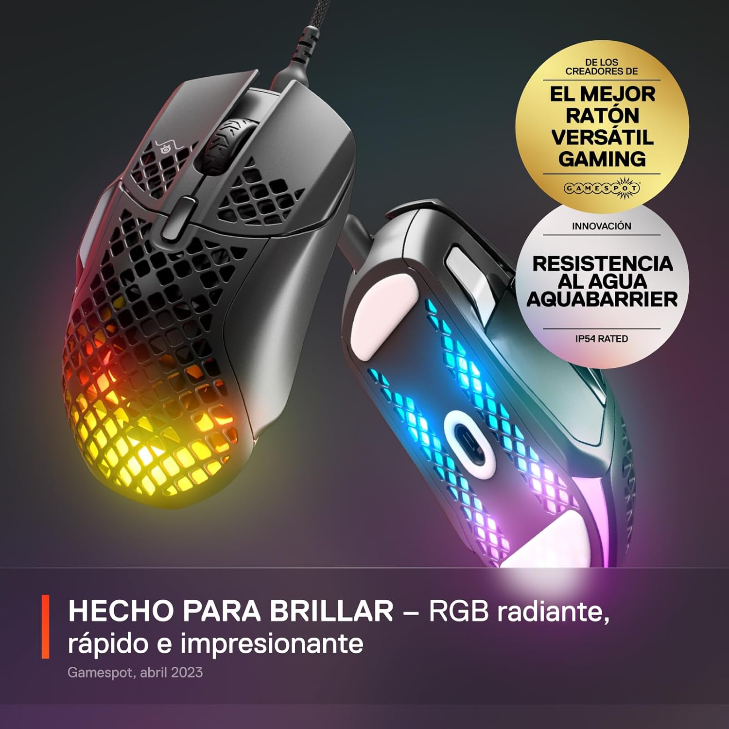 Thumbnail 2 de SteelSeries Aerox 5 Holey RGB Gaming Mouse (Ultra-light, IP54 water-resistant, TrueMove Air optical sensor)