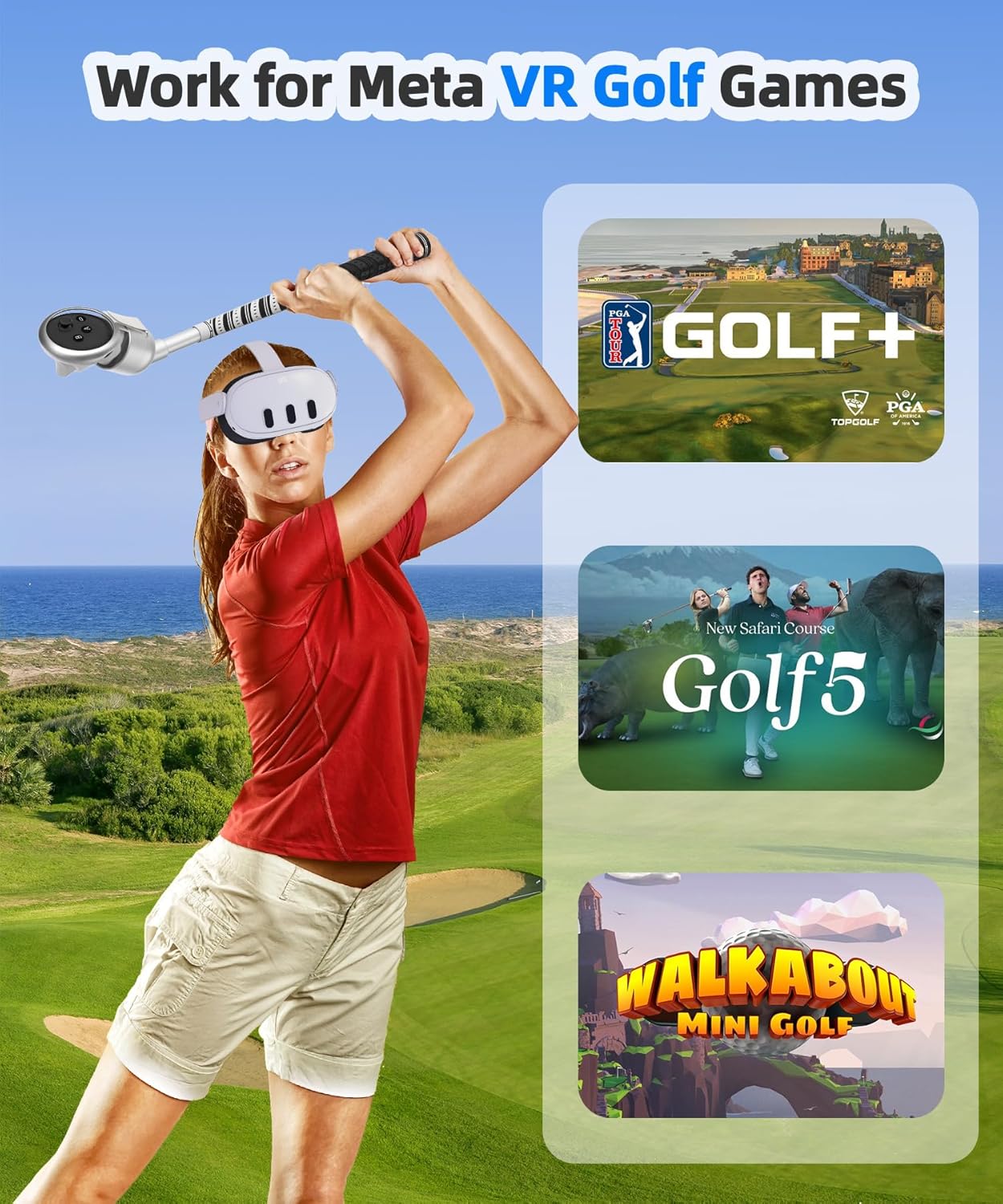Thumbnail 1 de BRICOK VR Golf Club Attachment for Meta Quest 3