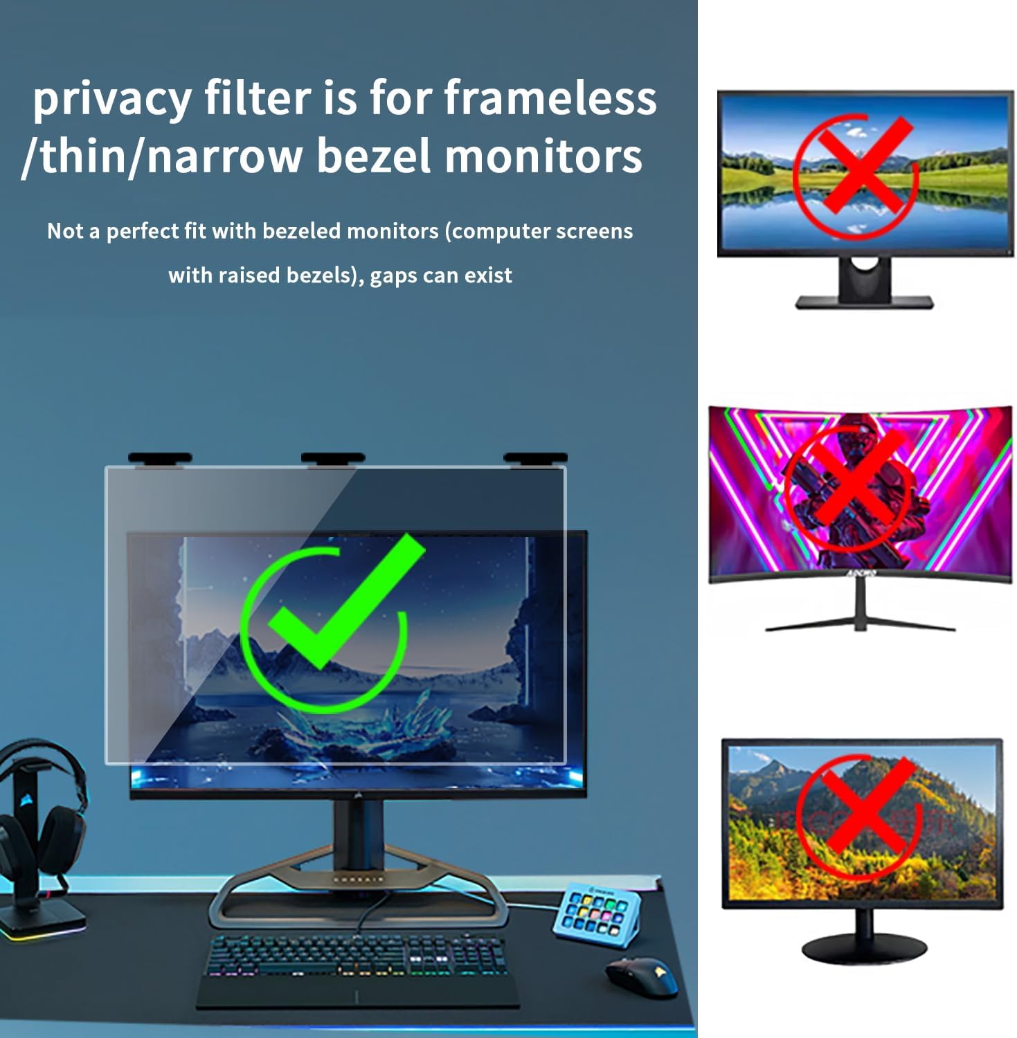 Detalle de Halloive 2-Pack 27-Inch Magnetic Hanging Privacy Screen for 16:9 Monitors