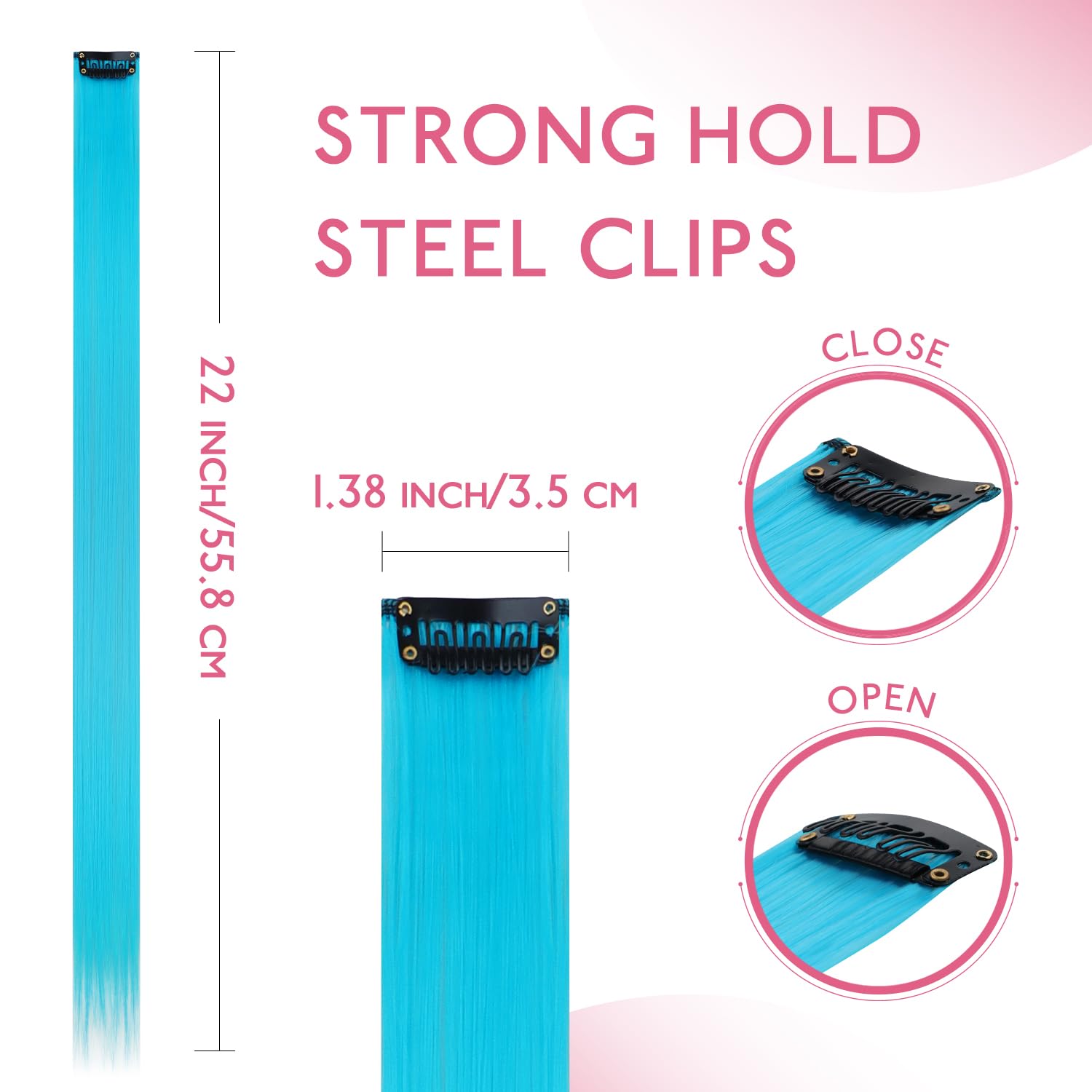Detalle de WENNALIFE WESCP#SkyBlue 12-Piece Sky Blue Clip-In Hair Extensions, 22-Inch Synthetic
