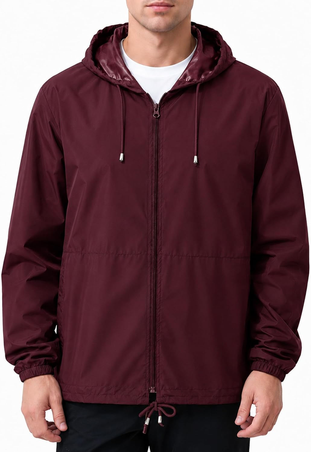 Detalle 2 de Uposiut Men's Packable Rain Jacket, Hooded, 10,000 mm H₂O Waterproof