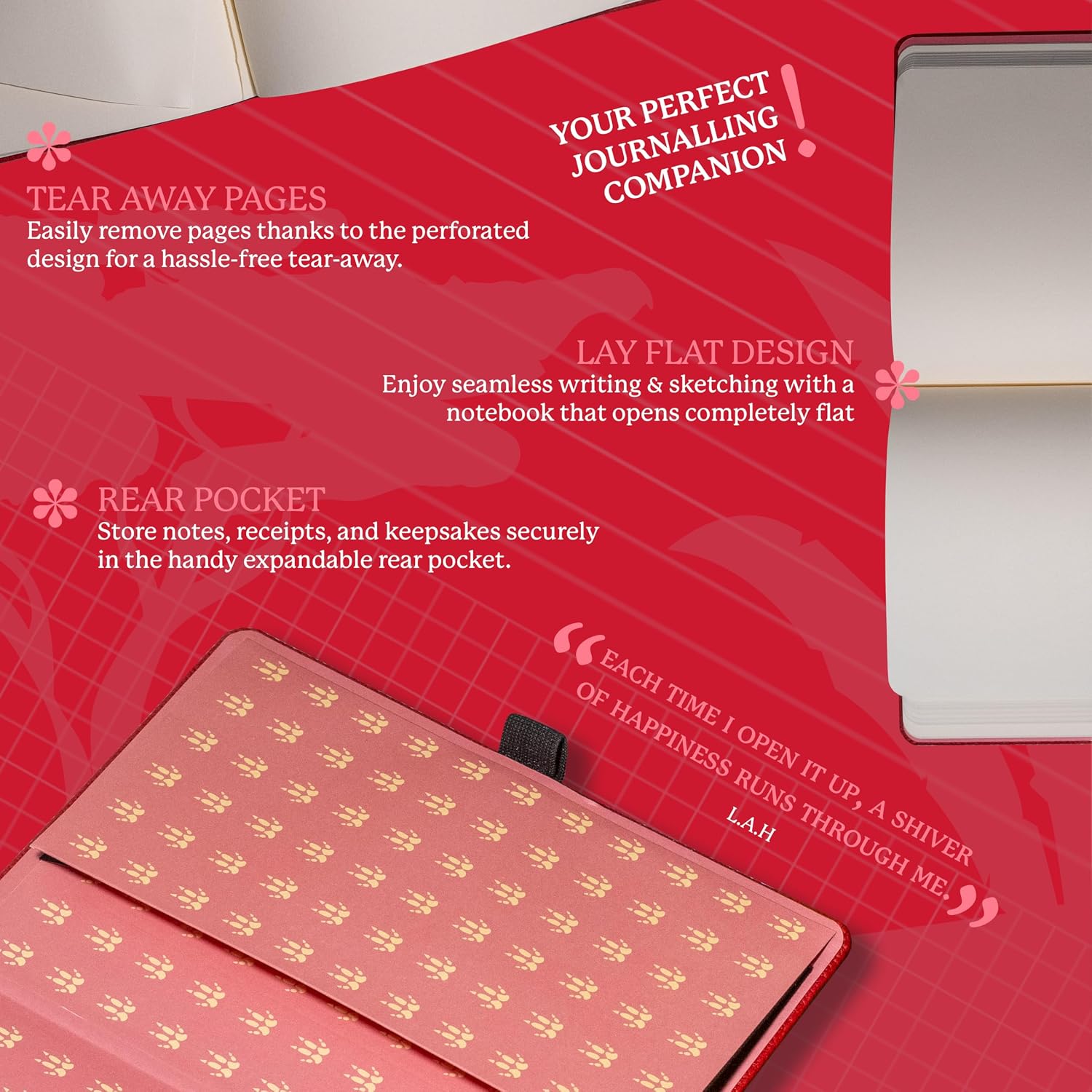 Detalle de Dingbats* A5 Blanko Notizbuch mit Hardcover aus veganem Leder, Stifthalter & Gummiband