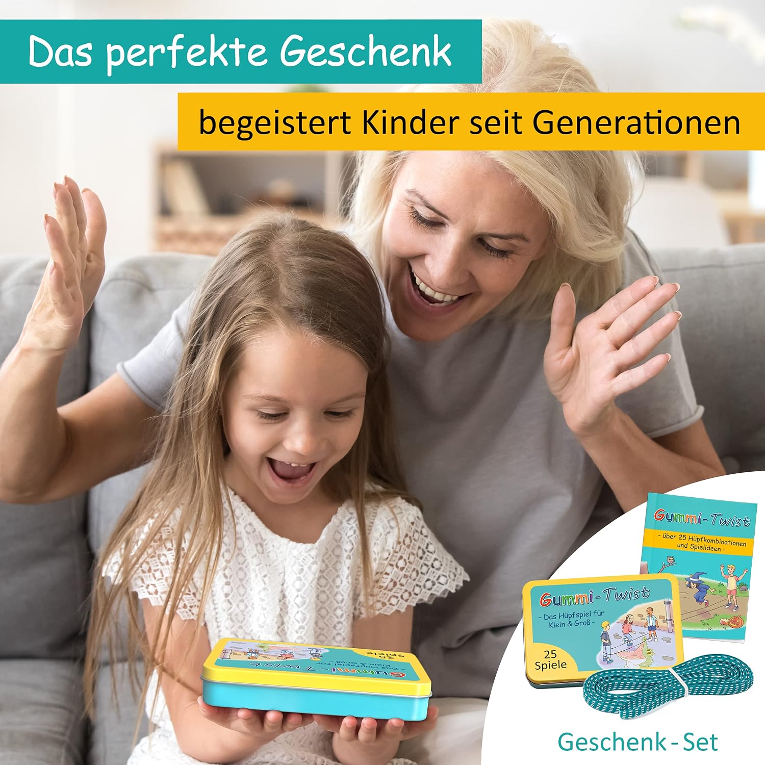 Detalle 2 de GLÜCKSWOLKE Gummitwist + Buch: Das complete Indoor & Outdoor Sprungset mit 25 Vorlagen