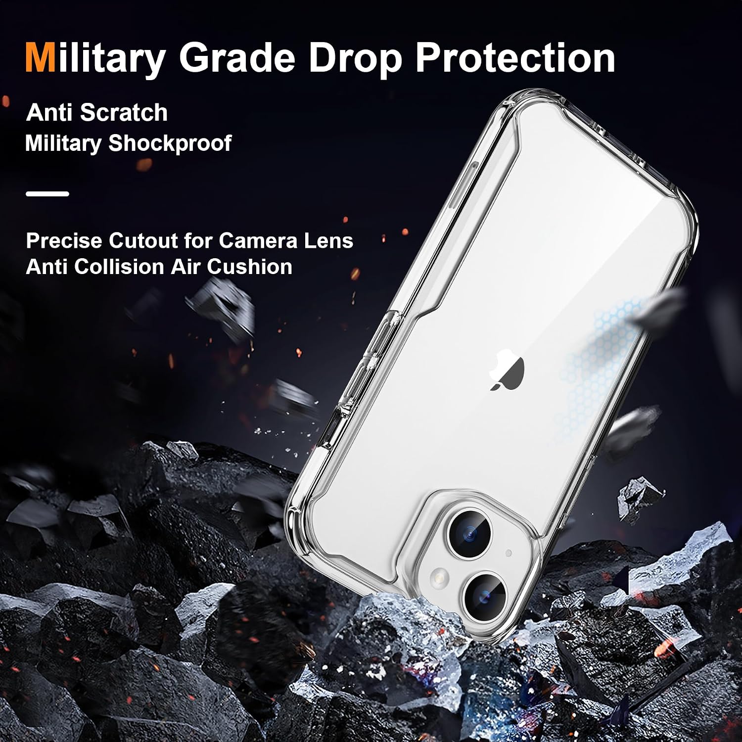Detalle de ORETECH Cover per iPhone 15: custodia ibrida trasparente 6,1" + vetro temperato e protezione fotocamera