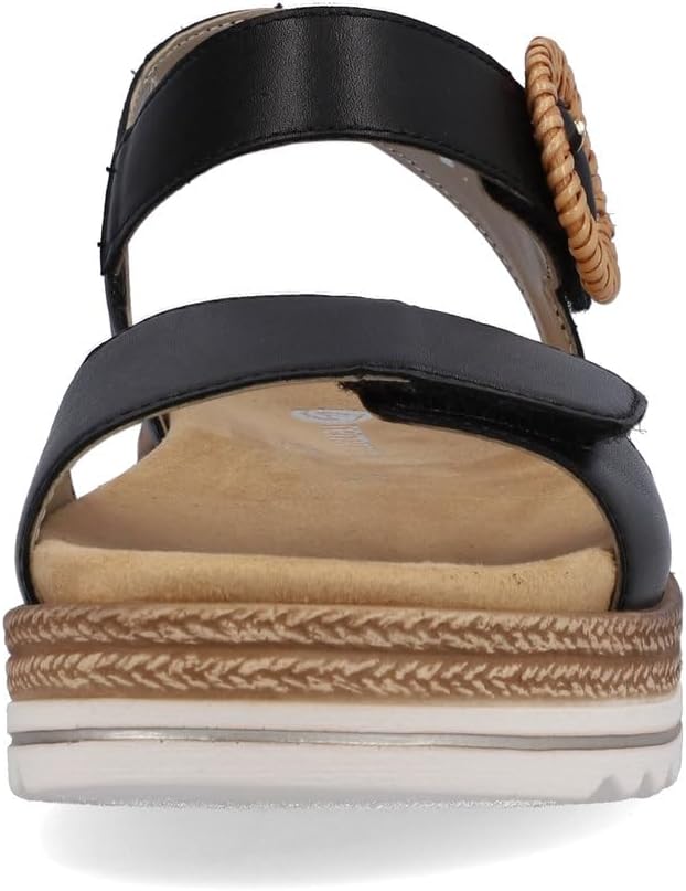 Detalle de Remonte Damen Riemchensandalen D0Q52 – elegante Riemchensandalen mit Klettverschluss und leichtem Keilabsatz