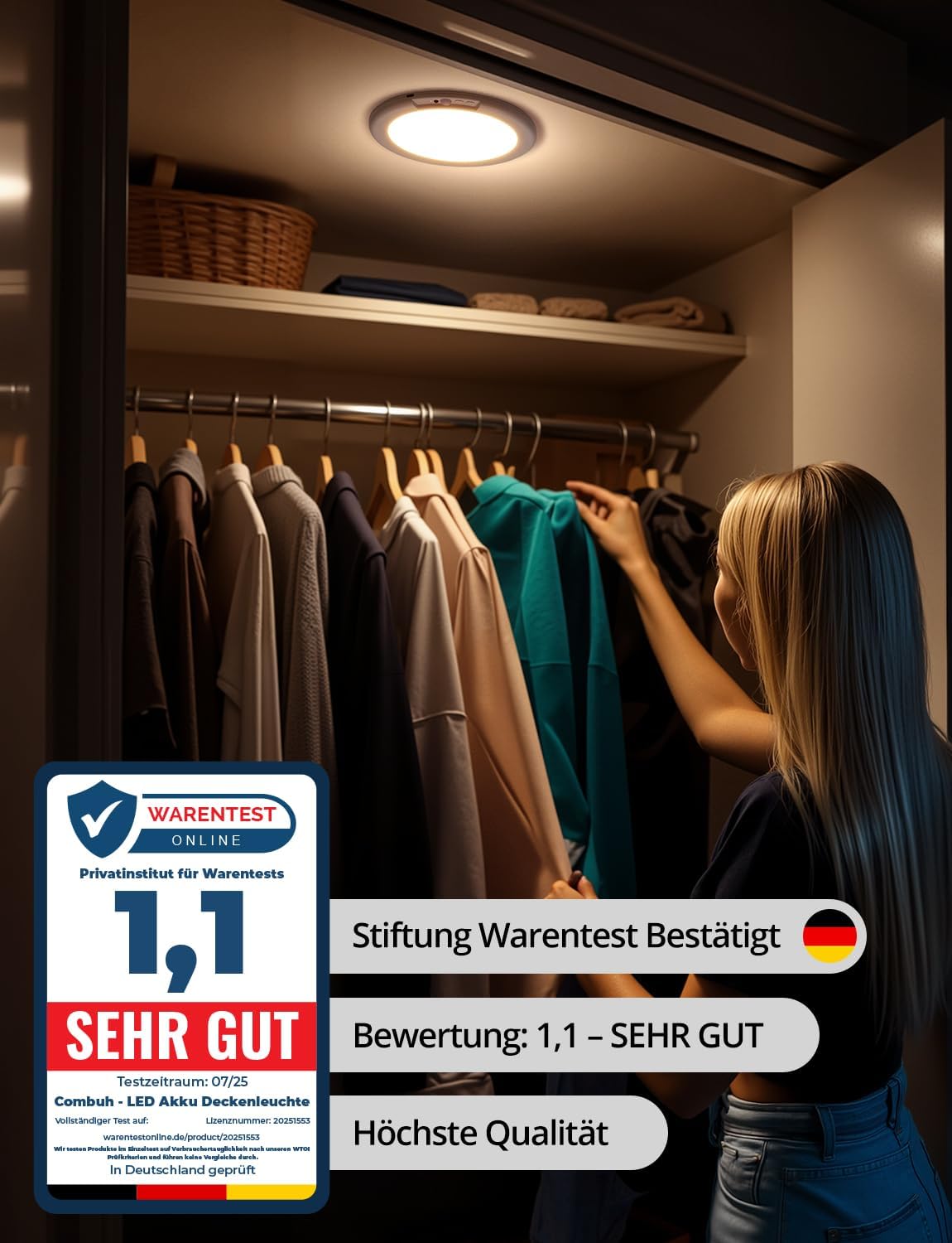 Thumbnail 3 de Combuh Akku-Lampe mit Bewegungsmelder – kabellose Deckenlampe für Garage, Keller oder Flur