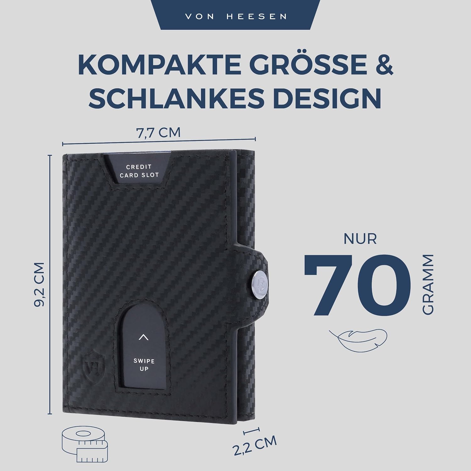 Thumbnail 4 de VON HEESEN Slim Wallet mit Münzfach & RFID-Schutz – schlankes Kartenetui mit 8 Kartenfächern (Carbon-Schwarz, PU)