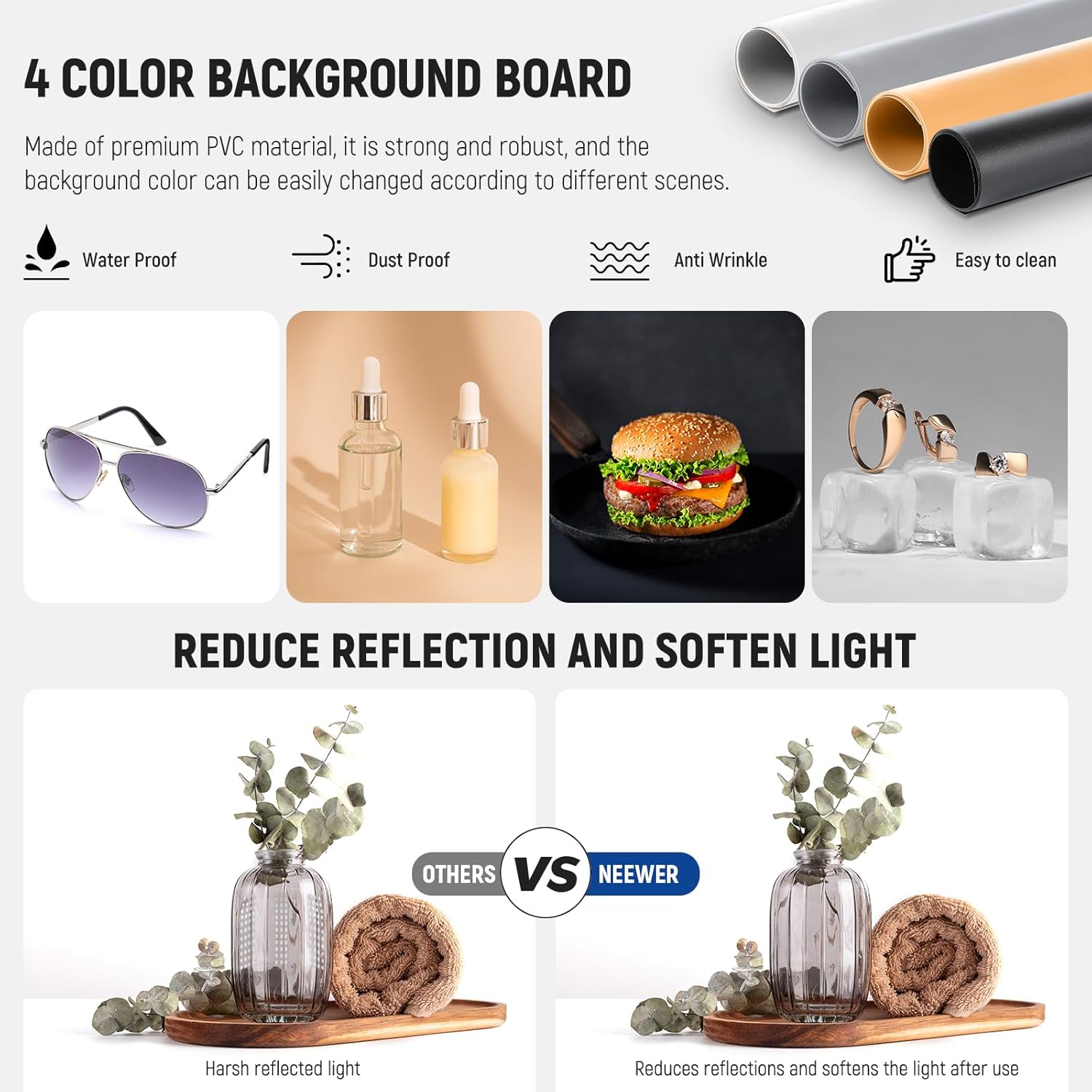 Detalle de NEEWER 40W Upgraded Photo Studio Light Box (16x16 in) with 4 Backdrops, 5600K 144 LEDs, LP40