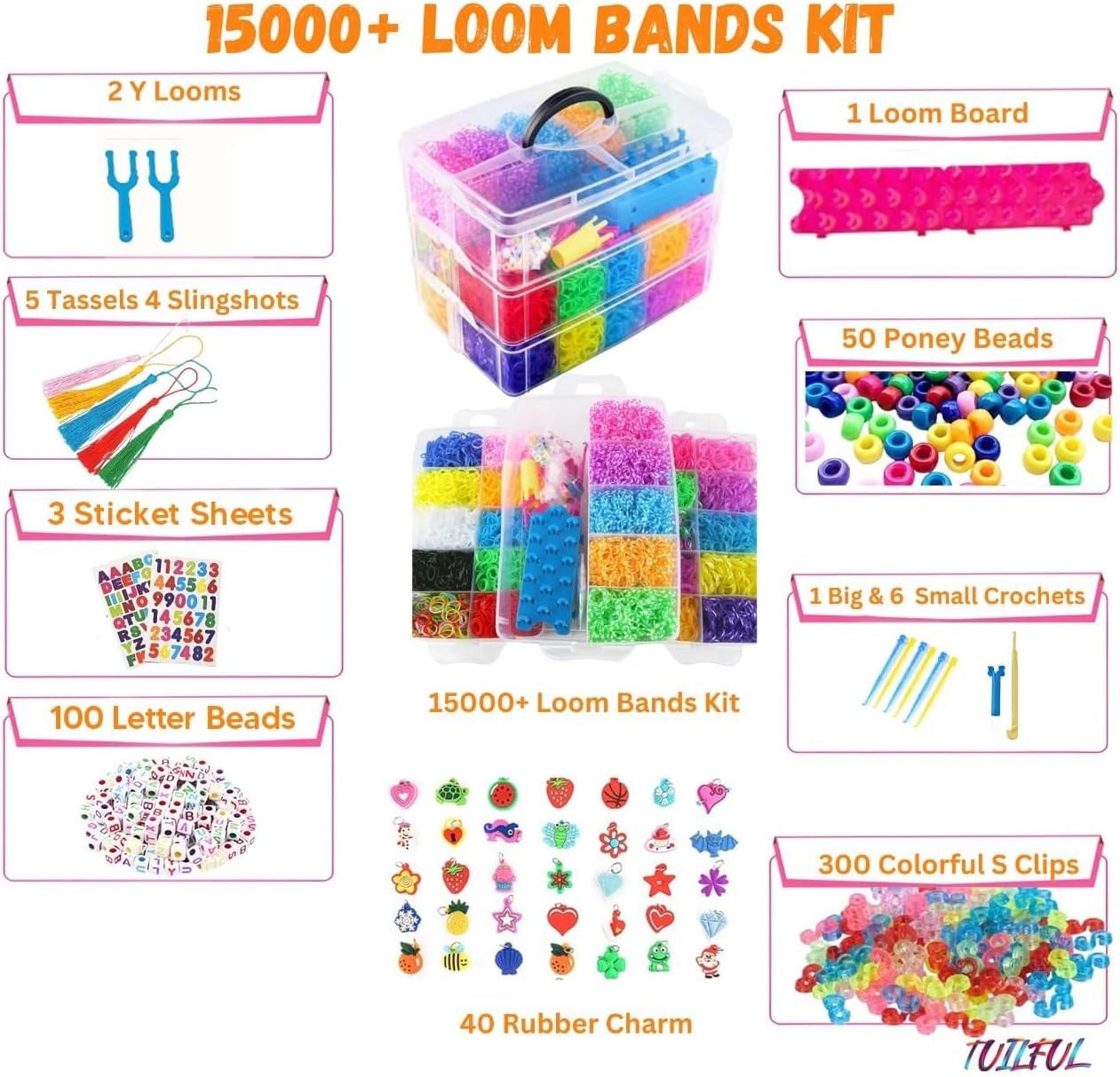 Thumbnail 1 de Tuilful 15000+ Loom Bands kit with 25 colours 🎨