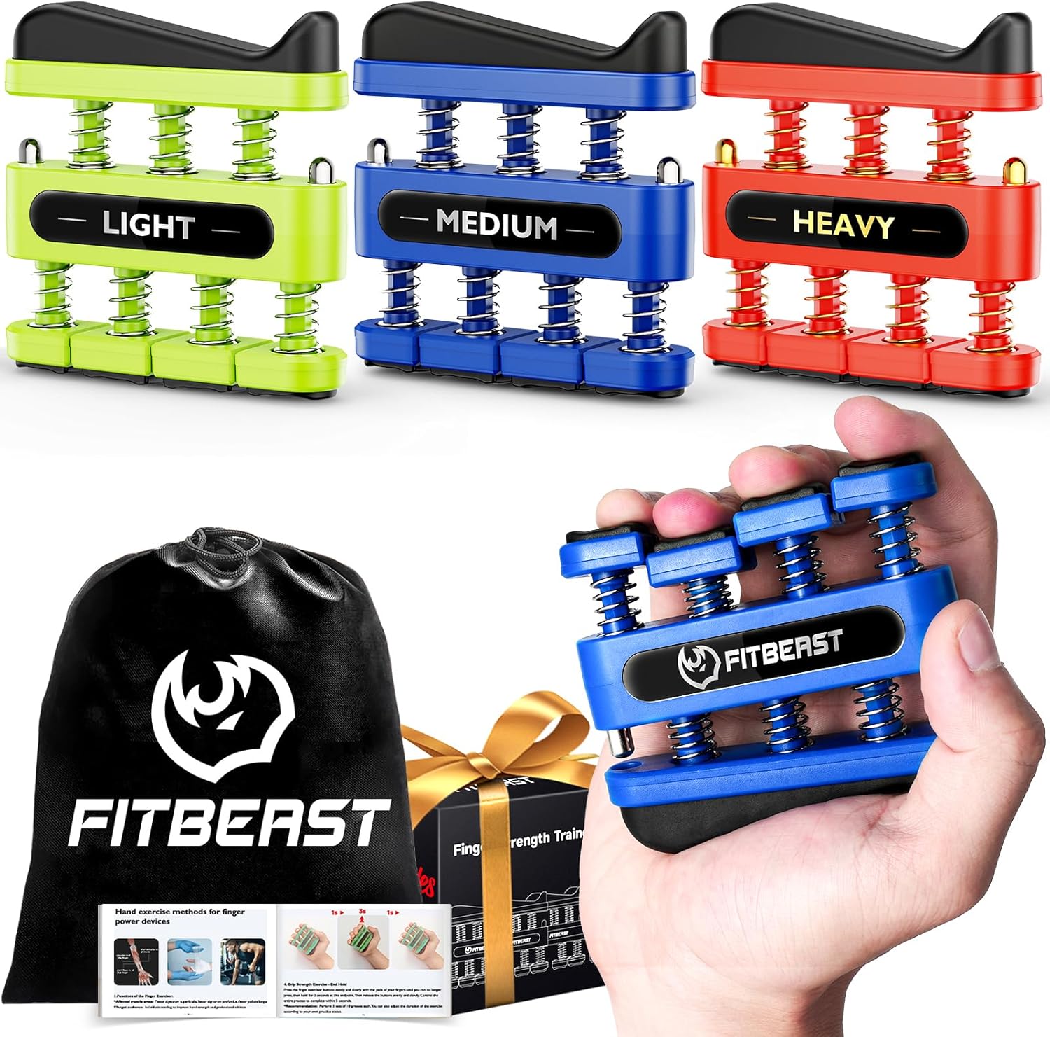 Detalle de FitBeast ZLQTZ004 vingertrainer-set met drie weerstandsniveaus