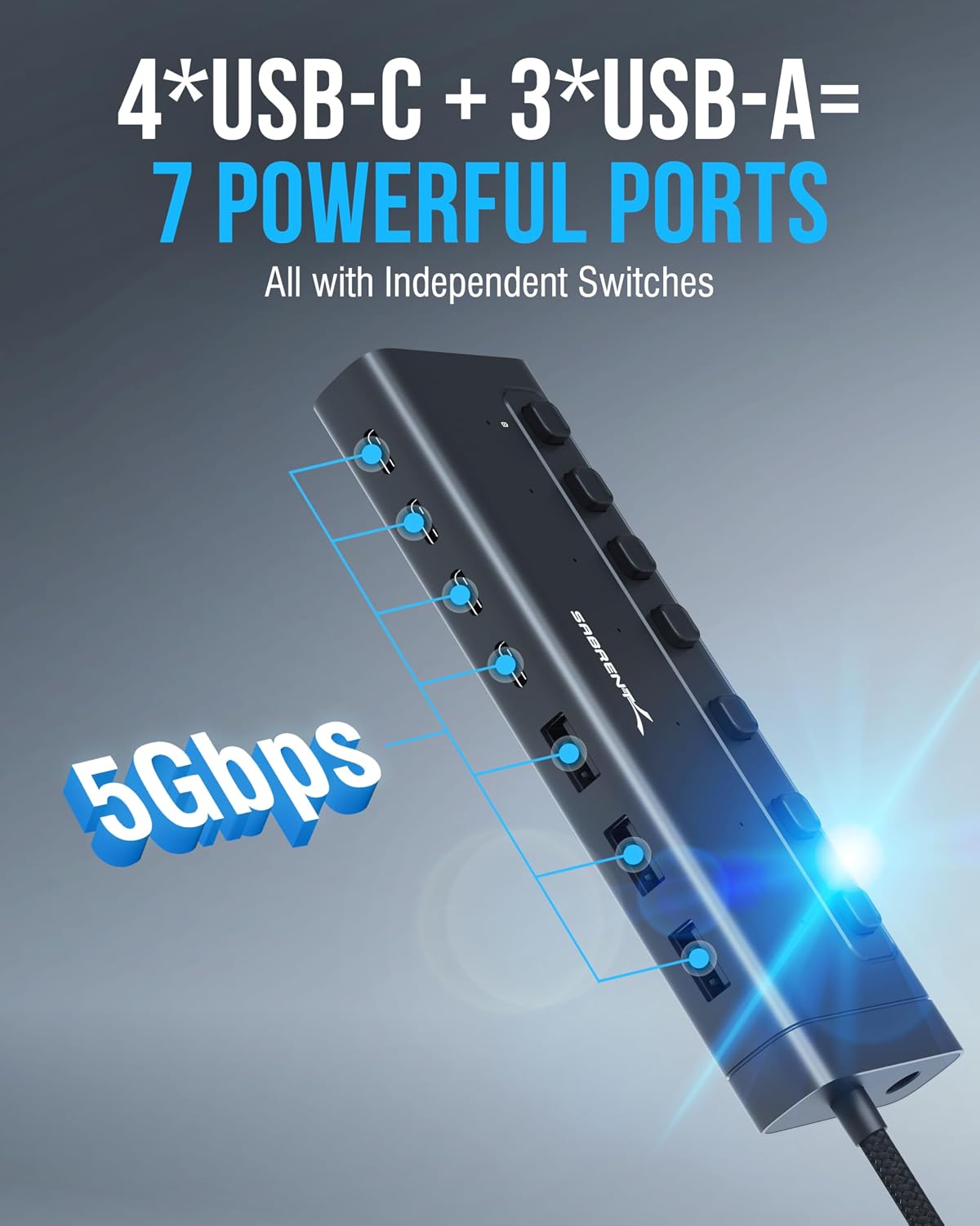 Detalle 2 de Sabrent HB-3A4C Powered USB Hub