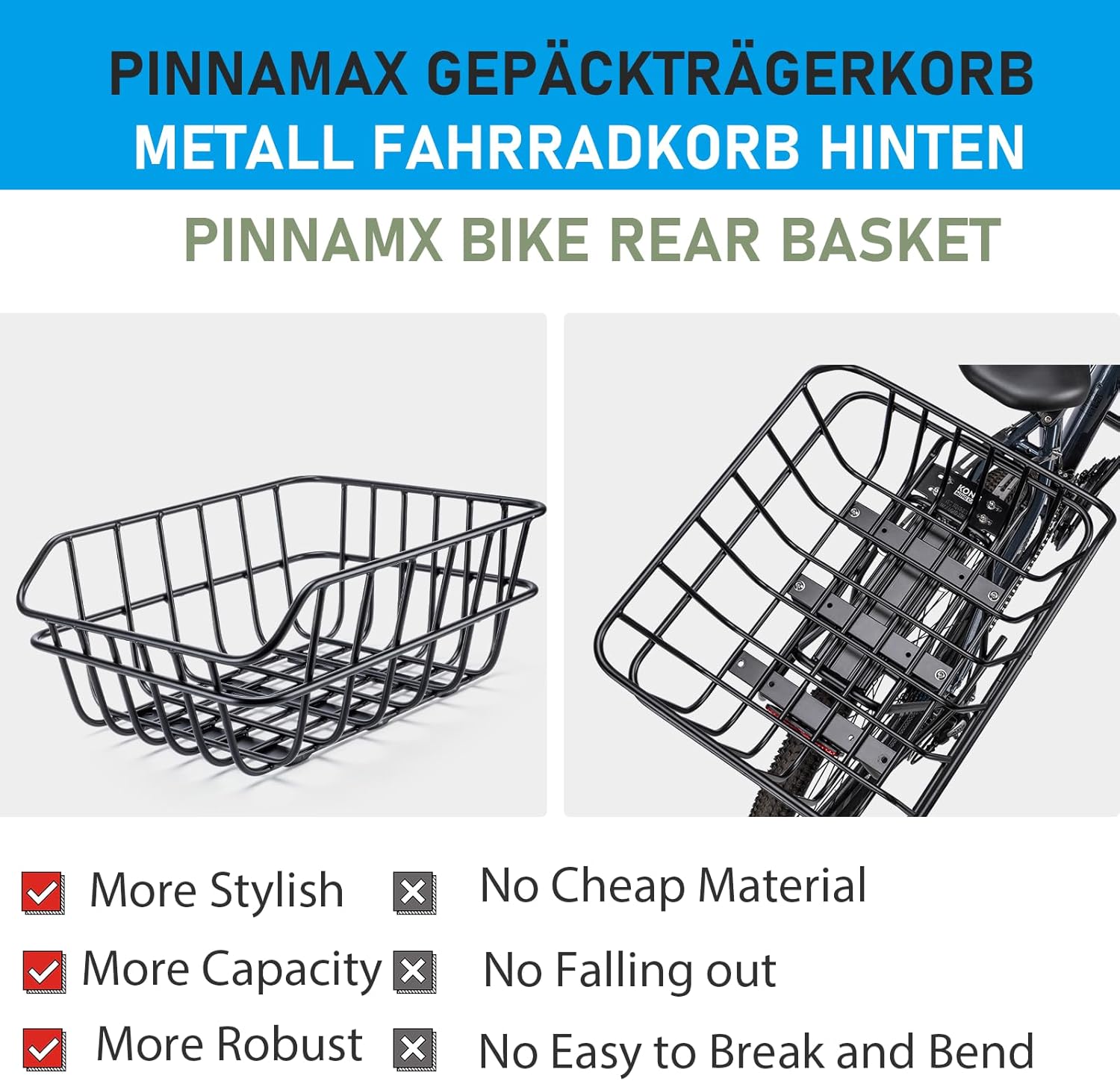 Detalle 2 de PINNAMAX großer Fahrradkorb hinten für Gepäckträger (18 l) mit Netz und Abdeckung, schwarz