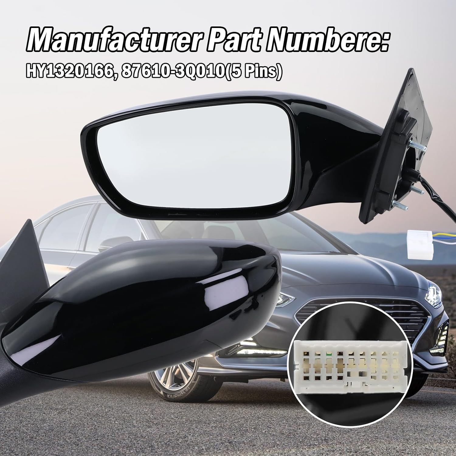 Detalle de Replacement door mirror for Hyundai Sonata, 5-pin