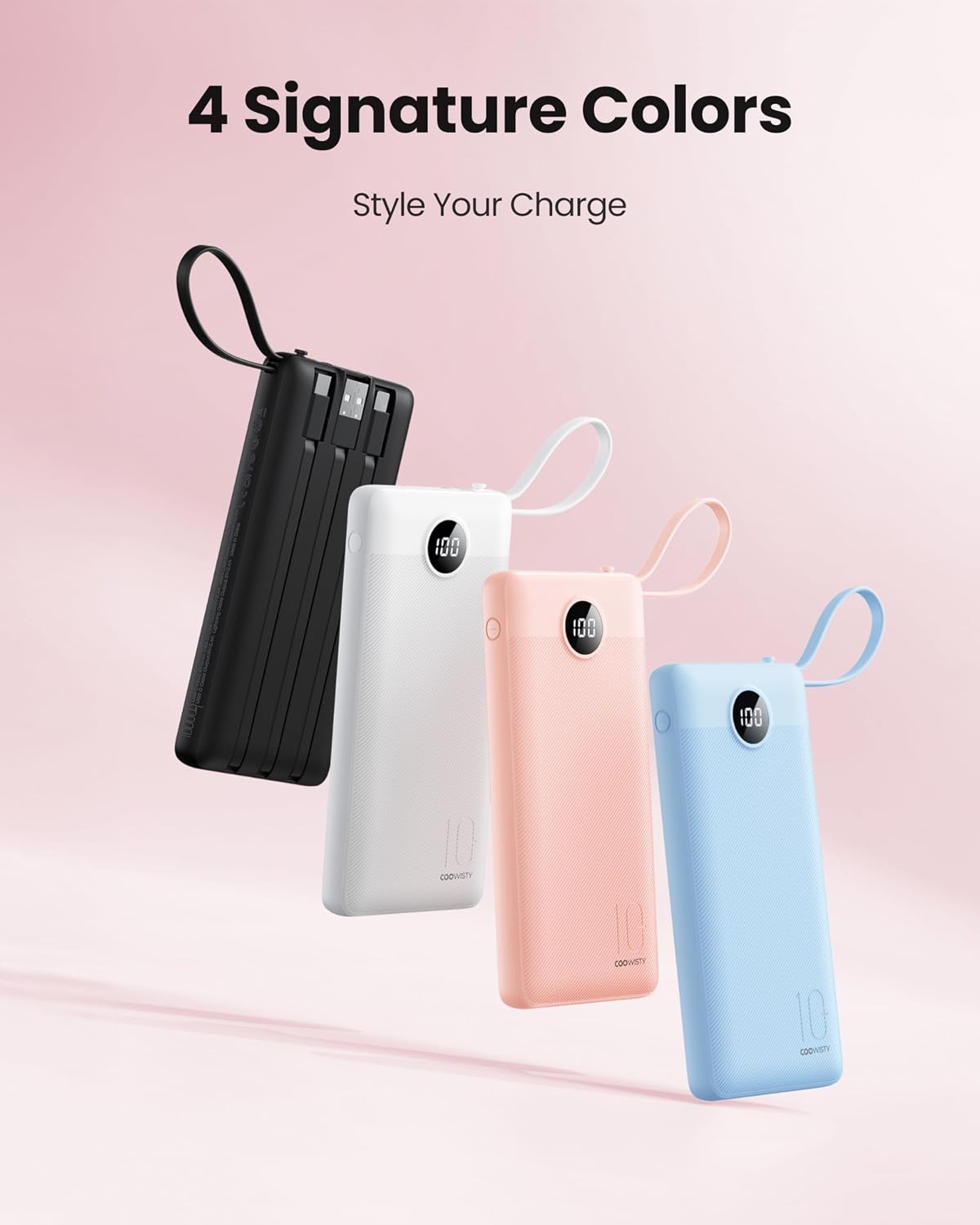Thumbnail 6 de Coowisty CW1 10,000mAh Slim Power Bank with Built-In Cables and LED Display