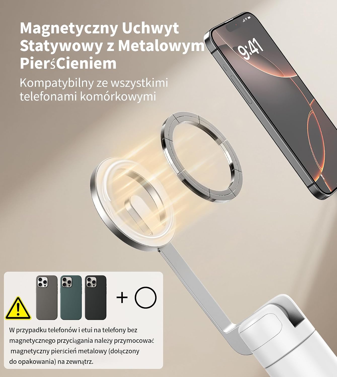 Detalle 2 de TONEOF CX609 magnetyczny statyw do selfie 173 cm, MagSafe, pilot, biały