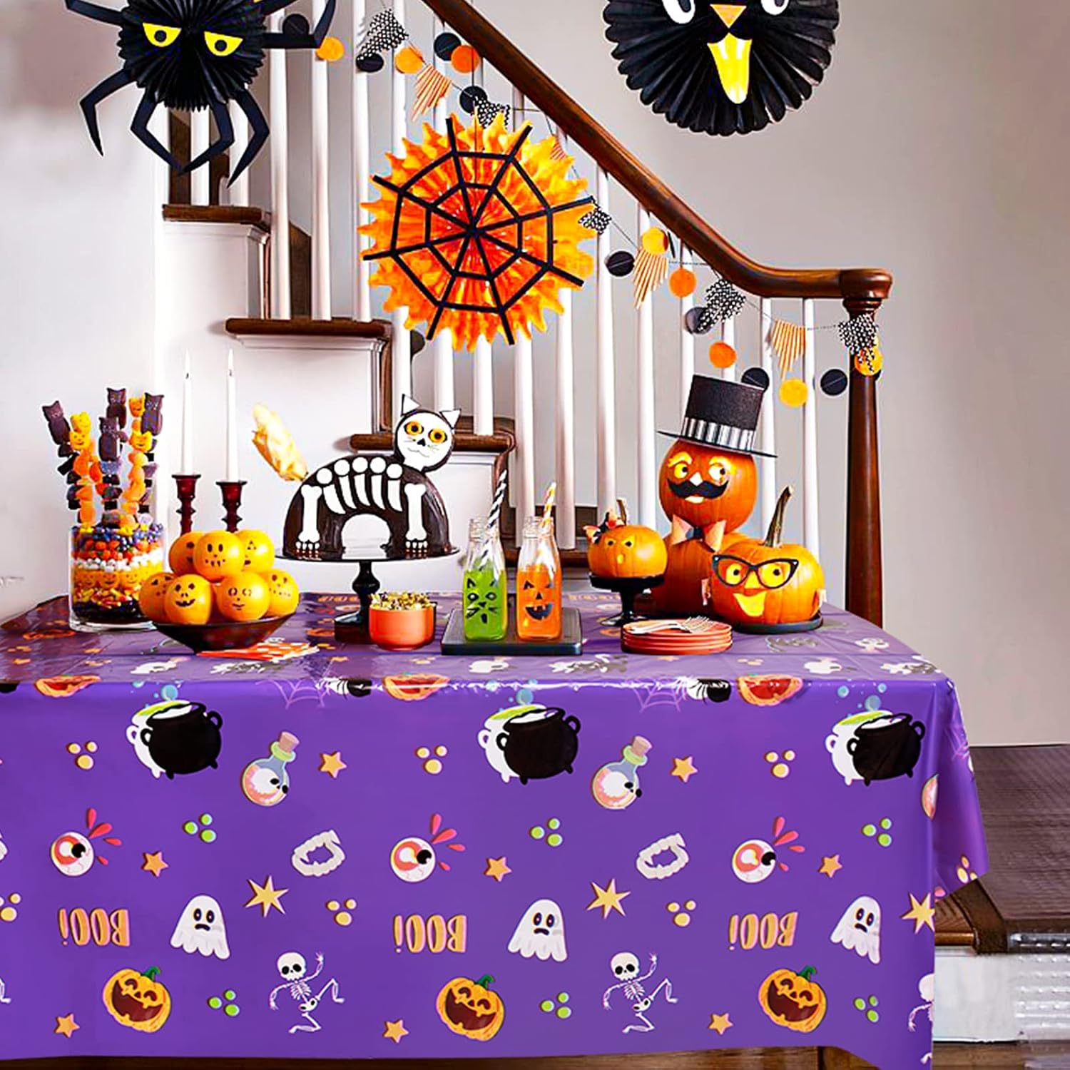 Detalle de PERFQU Halloween Tablecloth, 54 x 108 Inch