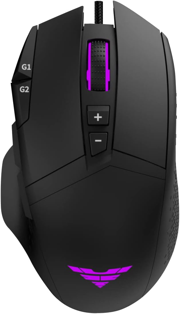 Detalle de PREYON Falcon Kabelgebundene Gaming-Maus mit RGB-Hintergrundbeleuchtung, PAW 3327 Sensor, 12400 DPI und 9 programmierbaren Tasten
