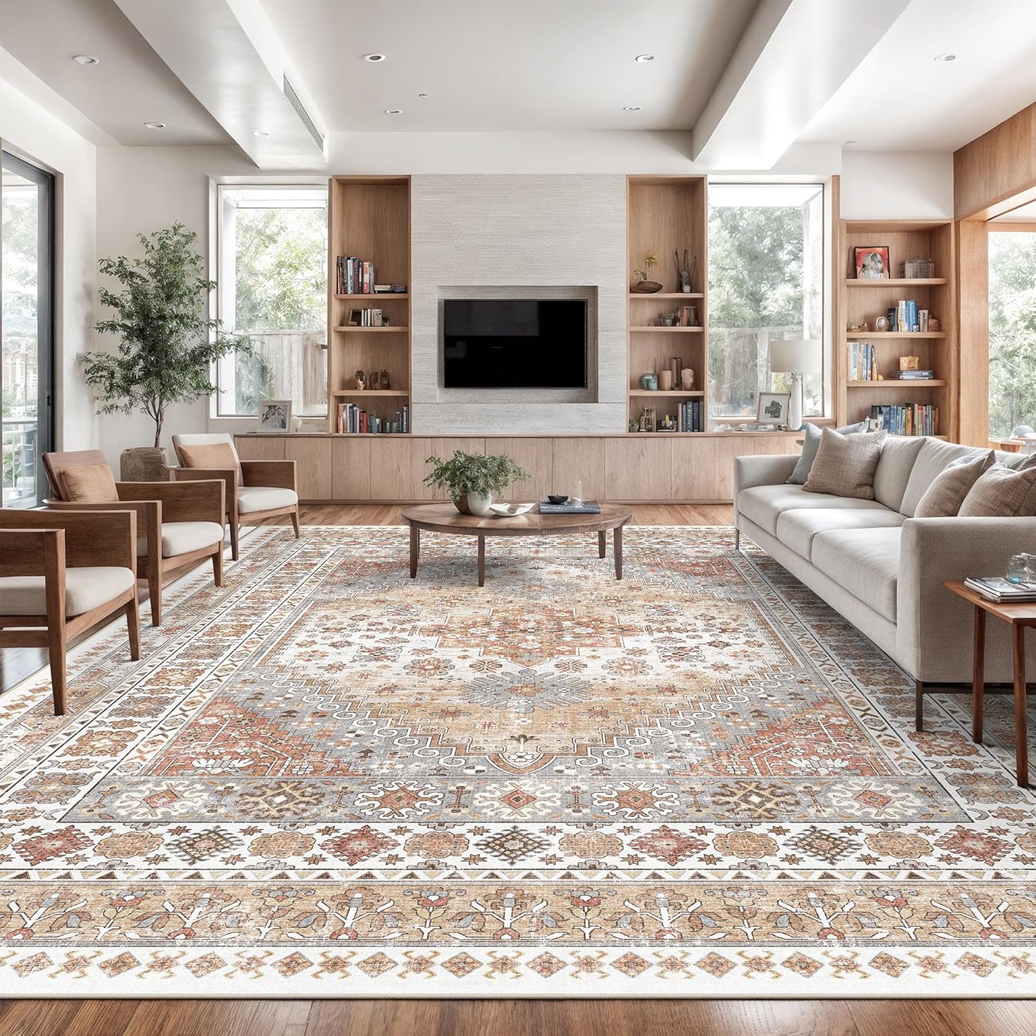 Zesthome 10x14 Area Rug: Stain-Resistant, Washable, Non-Slip 10x14 Orange