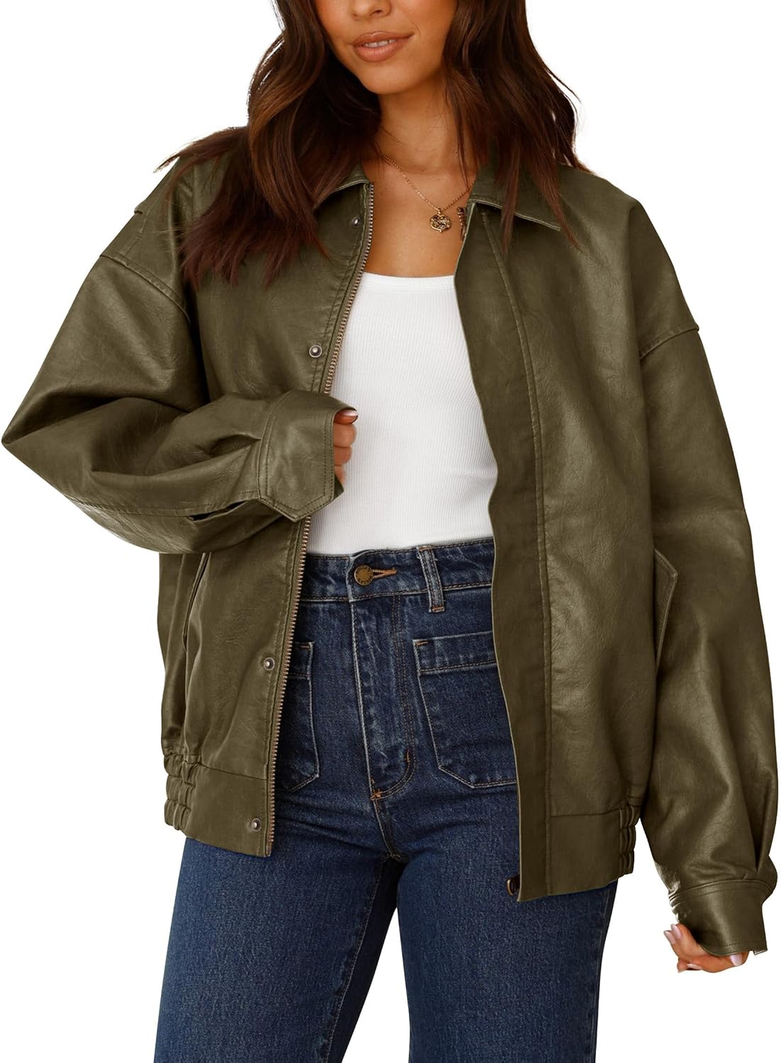 Thumbnail 6 de PRETTYGARDEN Women's Faux Leather Motorcycle Jacket