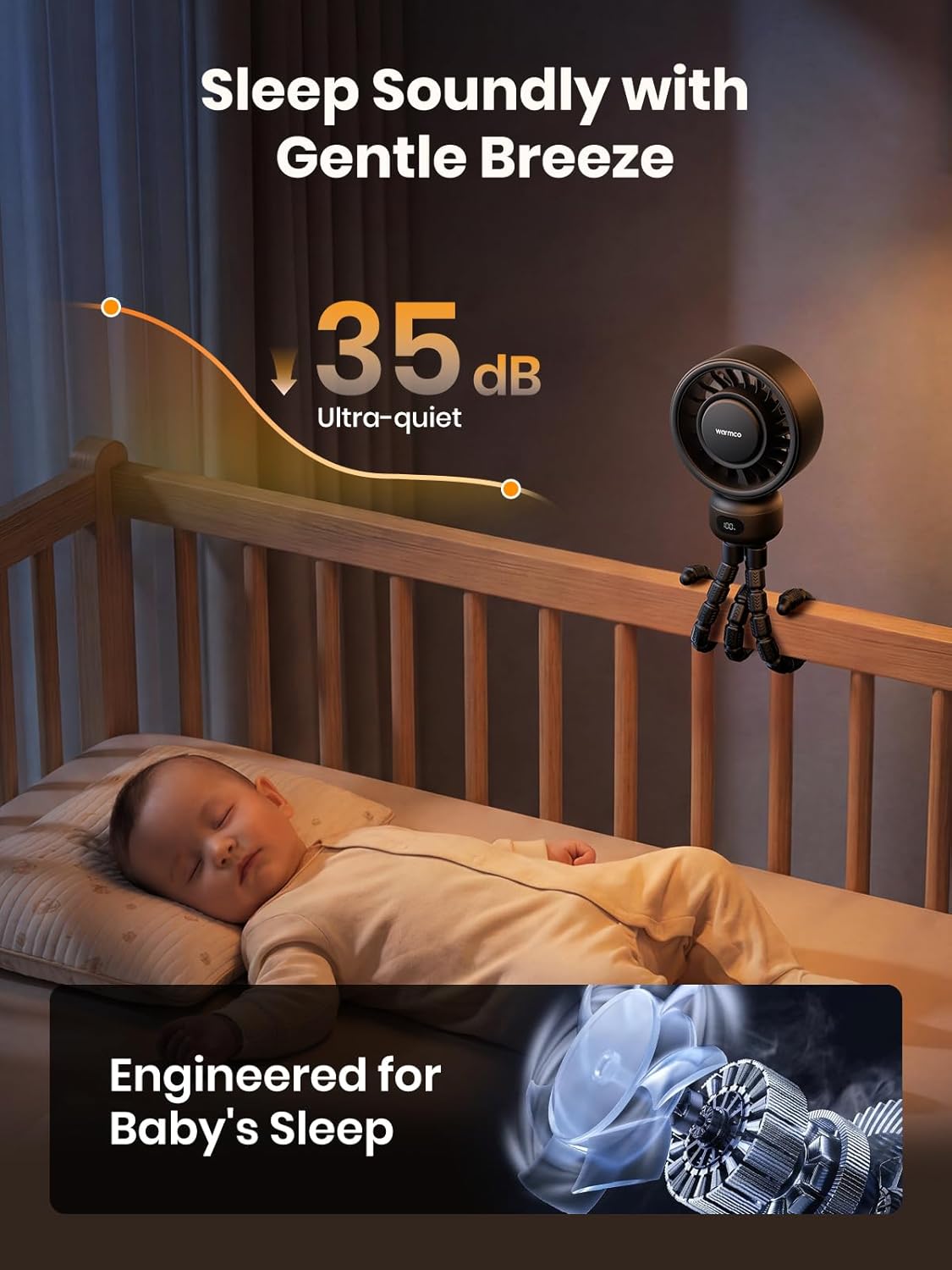 Thumbnail 5 de Warmco Portable Pram Fan: 4000mAh Rechargeable Clip-On Fan for Strollers and Travel