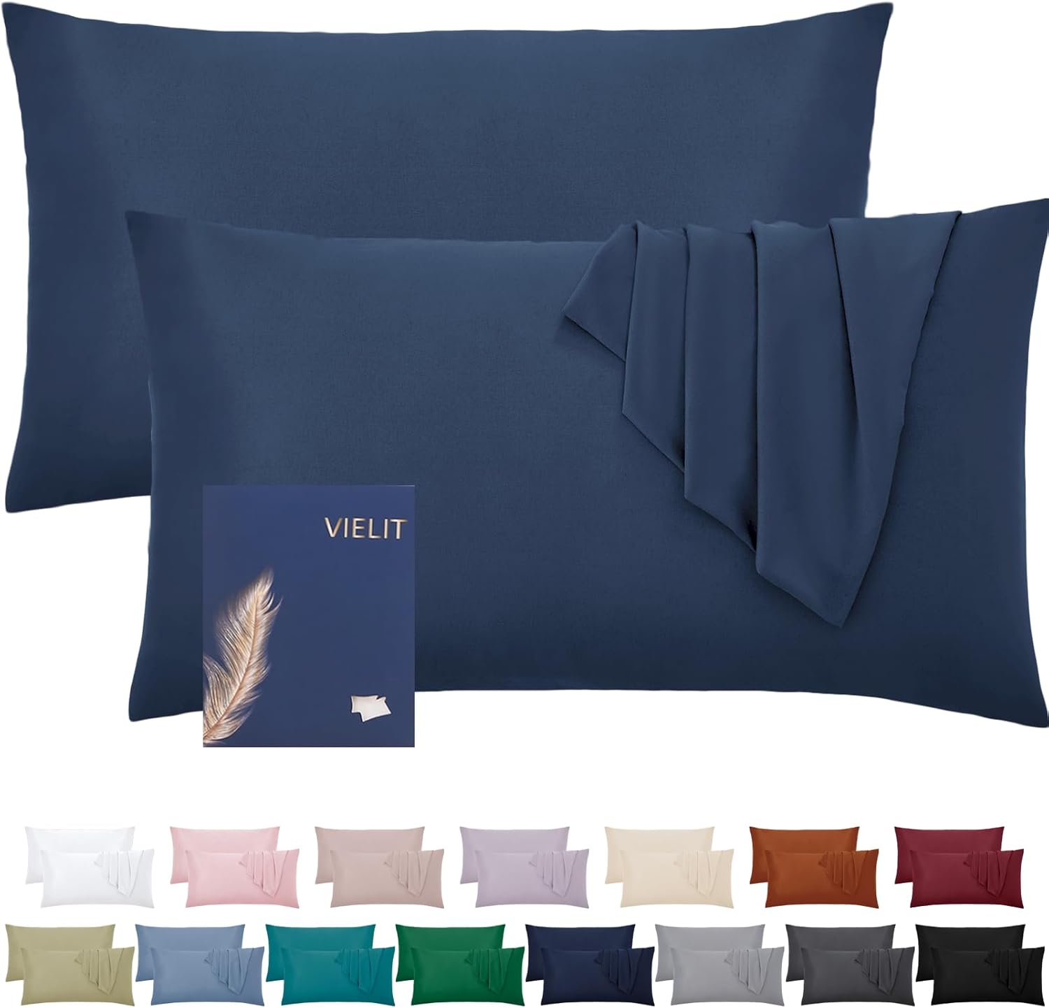 Detalle de Kissenbezug 40x80 Vielit – Mikrofaser, OEKO-zertifiziert, 2er Set, dunkelblau