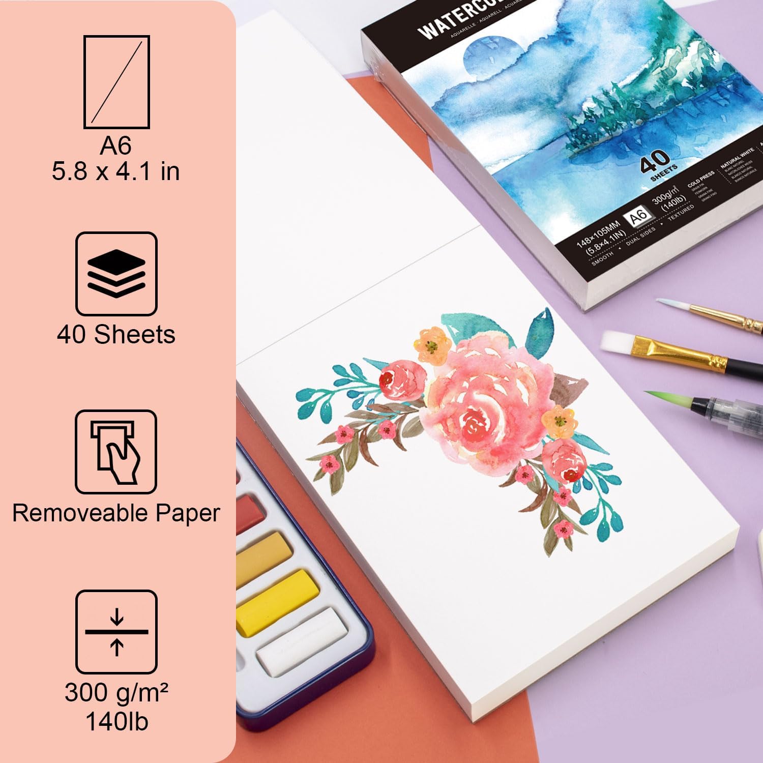 Detalle 2 de STATIONERY ISLAND A6 Carta Acquerello 300 g/mq 📄