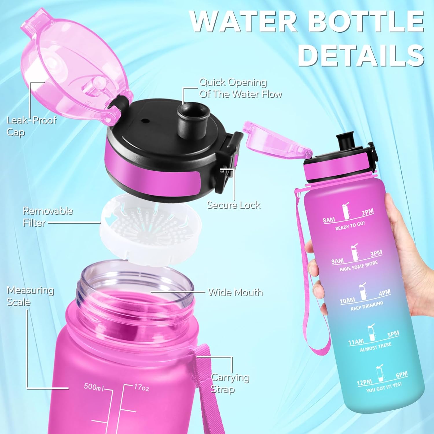 Thumbnail 3 de Botella Infantil 500ml con Filtro y Tapa a Prueba de Fugas