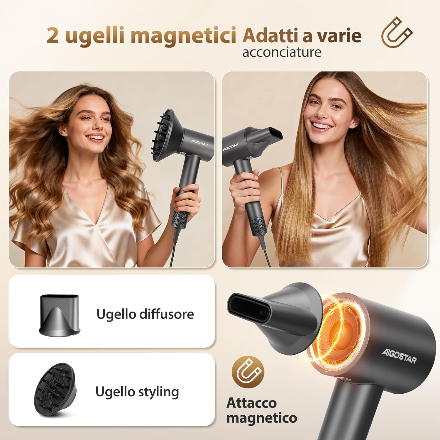 Thumbnail 6 de Aigostar Phon Capelli Professionale 2200W con Ioni Negativi e motore Brushless 110.000 giri/min