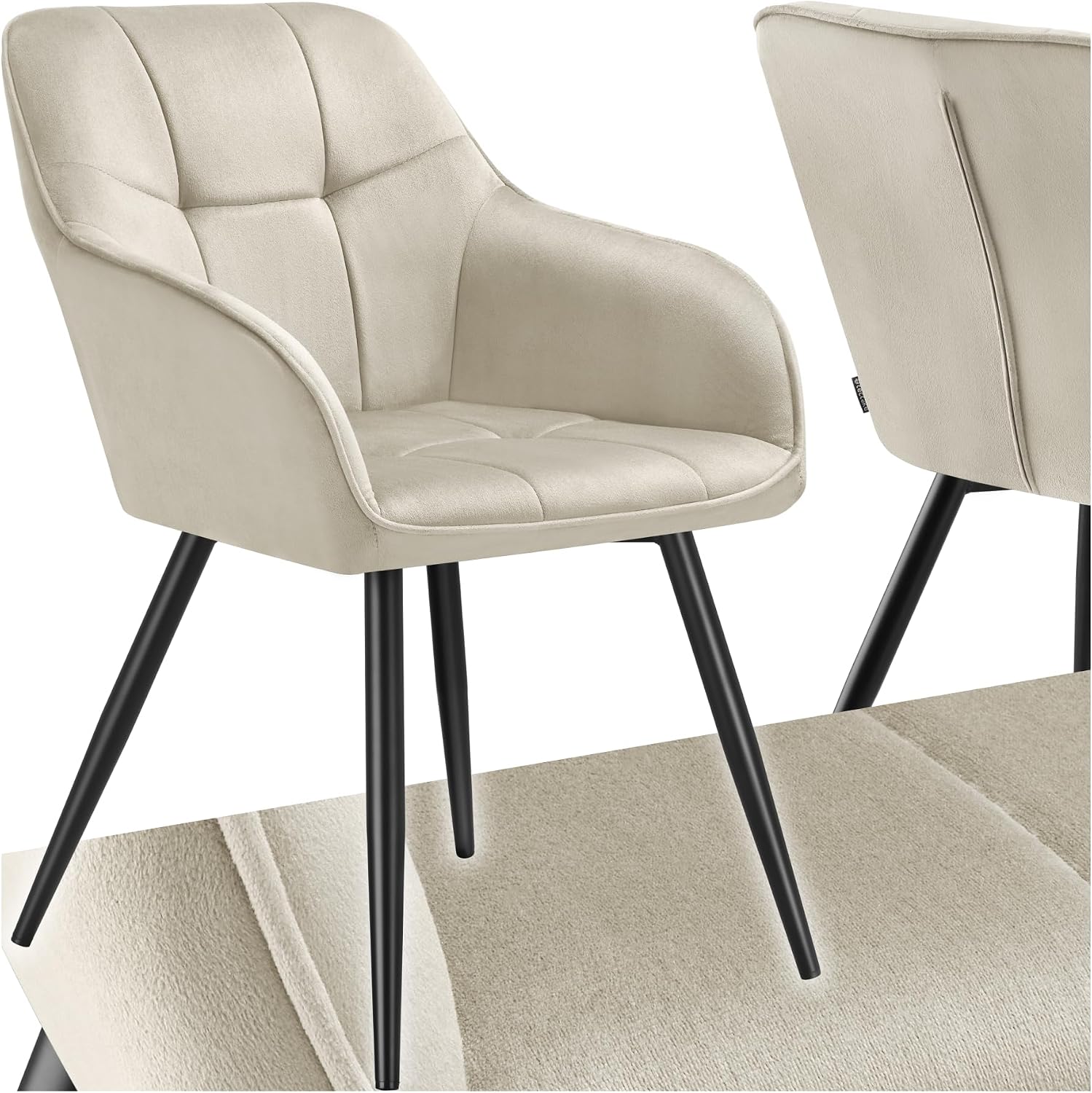 Detalle de tectake Marilyn 405720 karmstol i sammetslook, quiltad sits, creme och svart