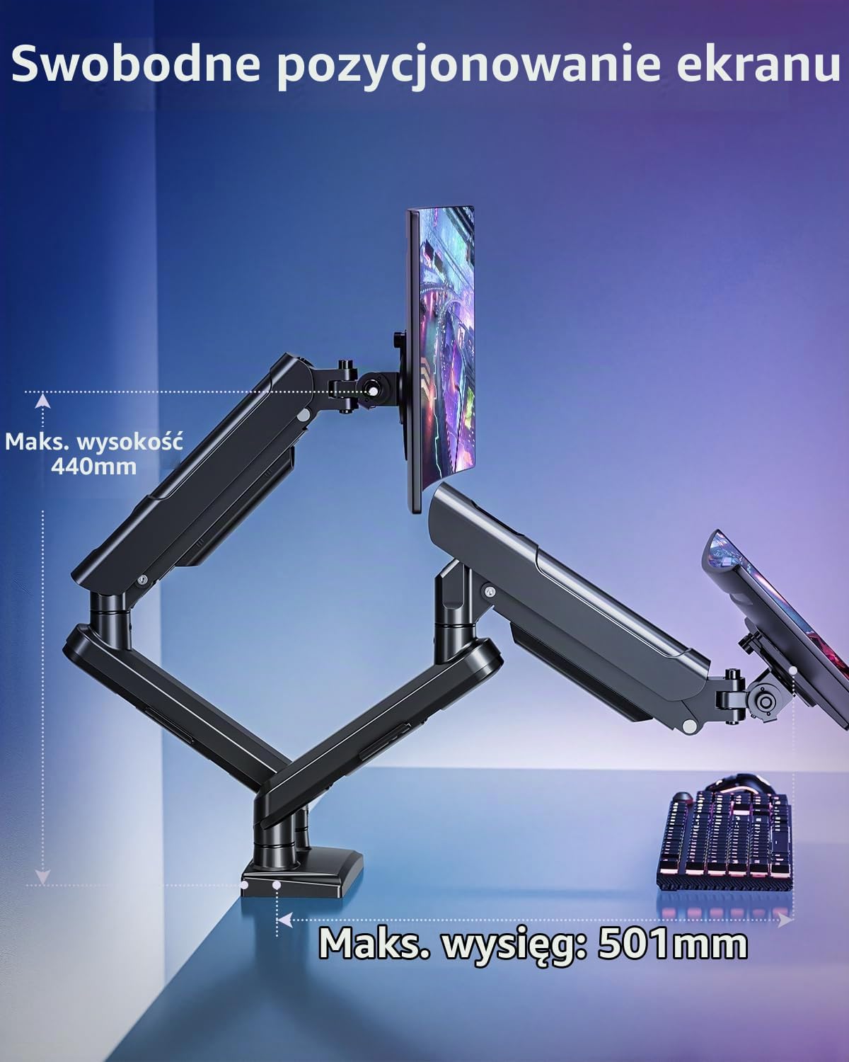 Detalle 2 de ELIVED Freelift Pro EV6012B – podwójne ramię do monitorów 13–32 cali, VESA