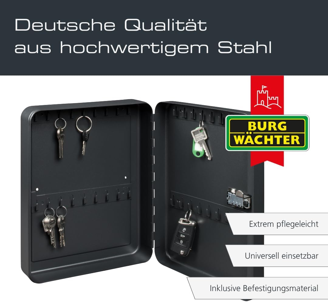 Detalle 2 de Burg-Wächter KC 36 C Schlüsselbox abschließbar mit Zahlencode – 36 Haken, Stahlblech, Mattschwarz
