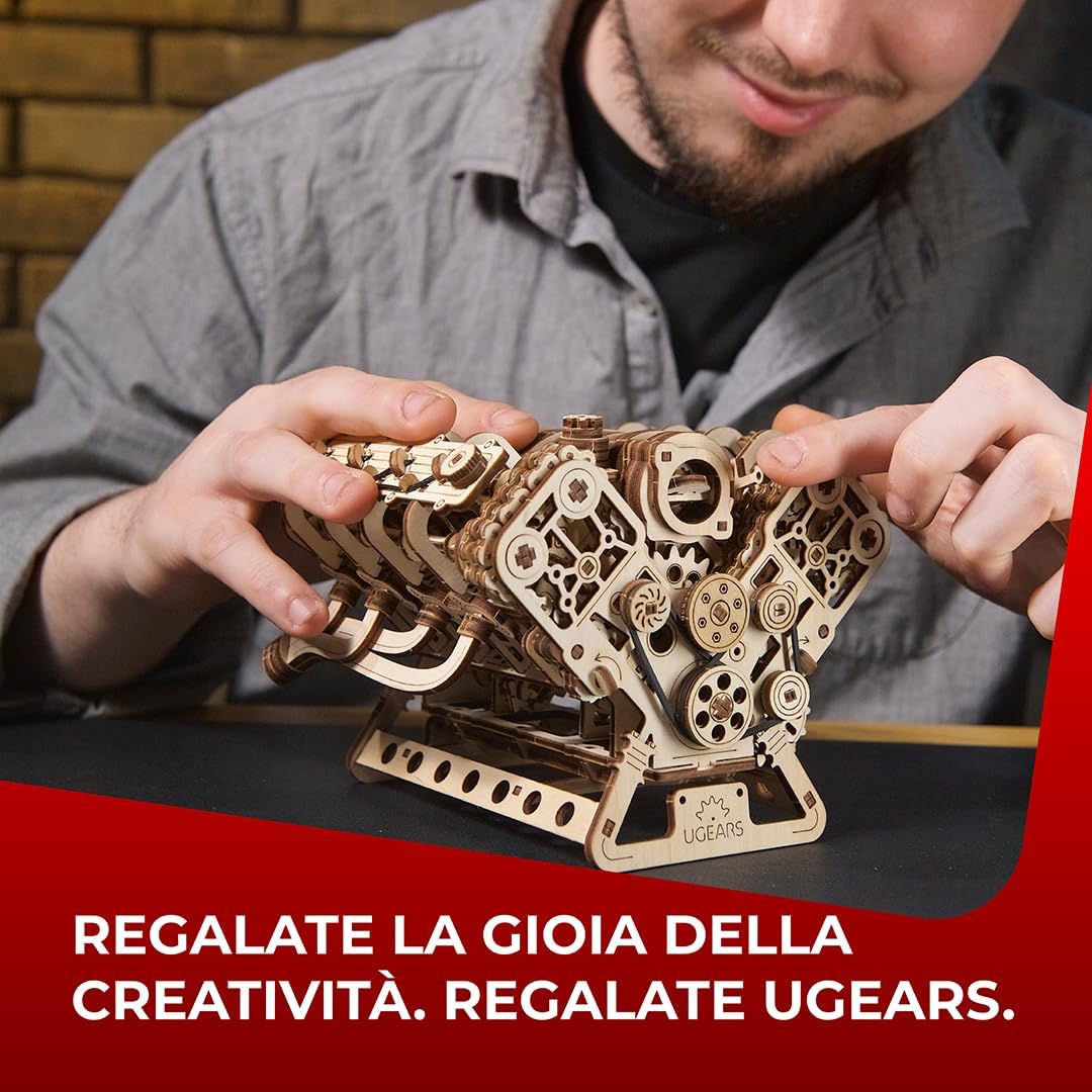 Thumbnail 6 de UGEARS V8 Engine Model Kit: Puzzle 3D in Legno per Adulti (776 pezzi) - Motore V8 in scala 1:6