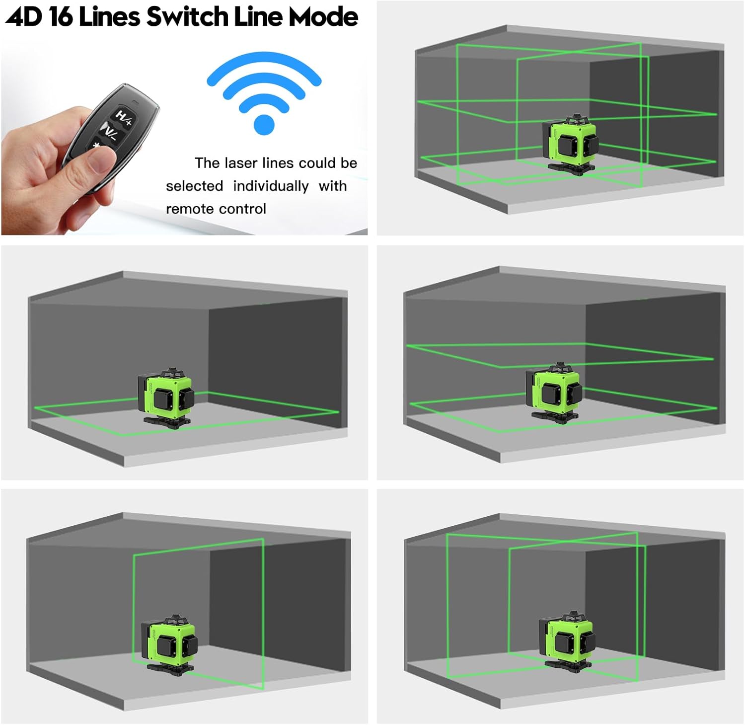 Thumbnail 4 de Livella Laser 4D verde a 16 linee 4×360° – autolivellante e luminosità regolabile, con telecomando e accessori
