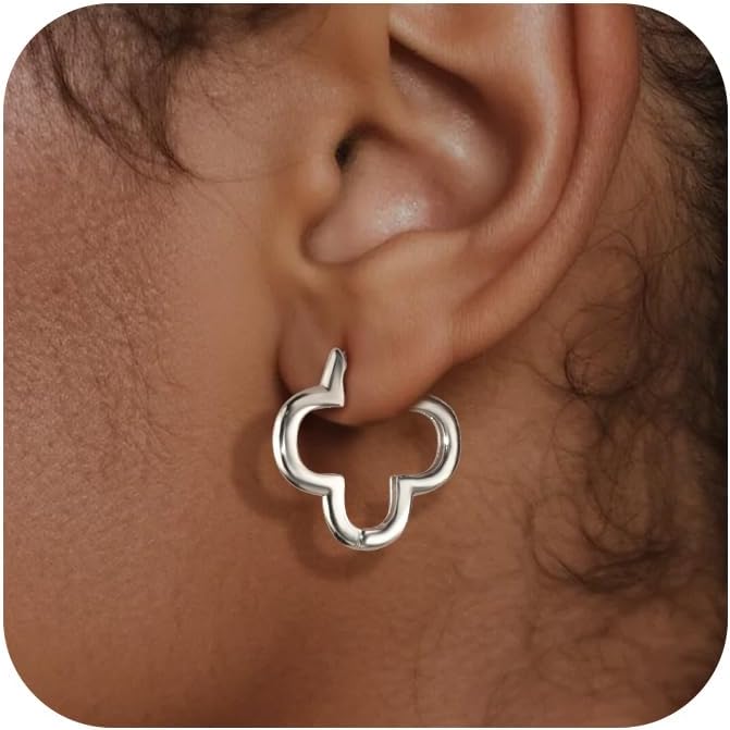 Thumbnail 1 de ALEXCRAFT Silber 925 Ohrringe Kleine Creolen – Huggie mit Steinzierkeit, hypoallergen, Blumen-Design, 22,5 mm InnenØ