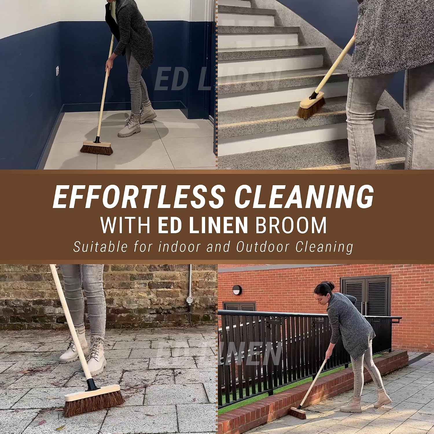 Thumbnail 6 de 10” Outdoor Garden Broom with Wooden Handle by ED LINEN – Heavy-Duty Bassine Bristles
