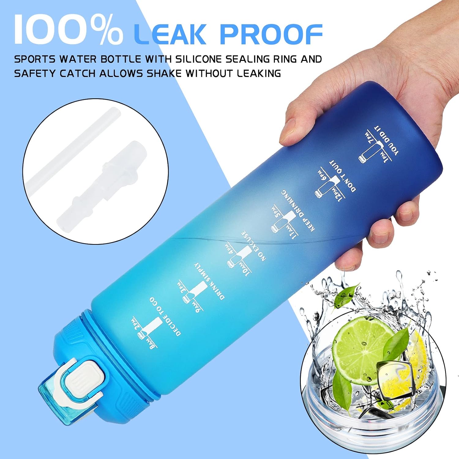 Thumbnail 2 de CodiCile 1L Water Bottle with Straw and Time Markings