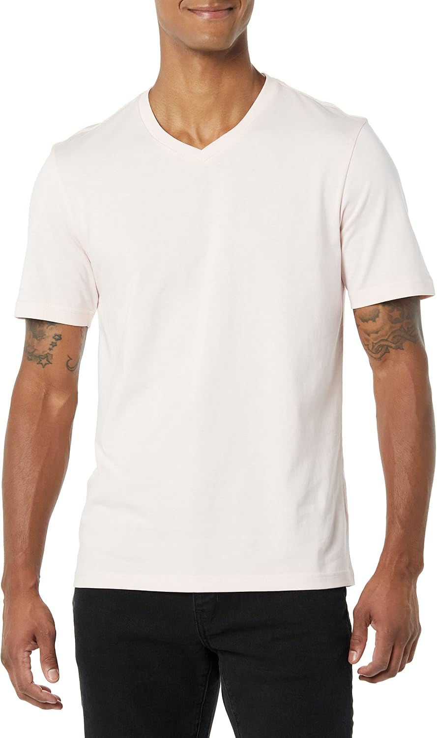 Detalle de Amazon Essentials Herren Kurzärmlige T-Shirts mit V-Ausschnitt – Slim Fit, Basic