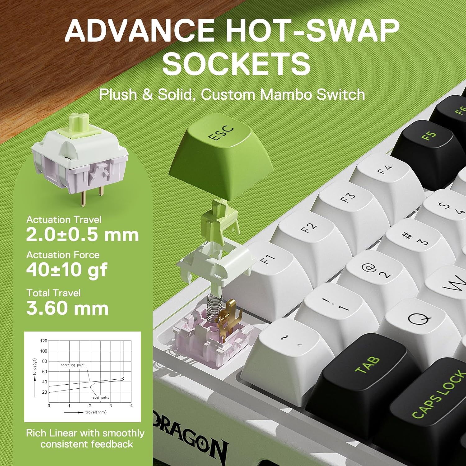 Detalle de Redragon K686 PRO – 98-Tasten kabellose Gasket-Tastatur mit Hot-Swap, RGB und 3-Modi
