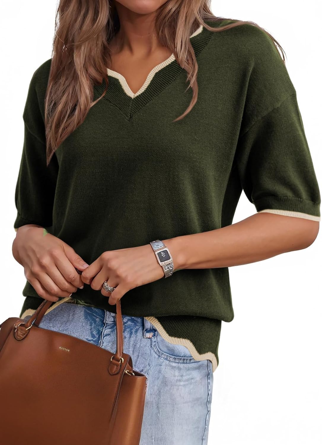 Thumbnail 4 de Dokotoo Women's Casual V Neck Short Sleeve Knit Sweater