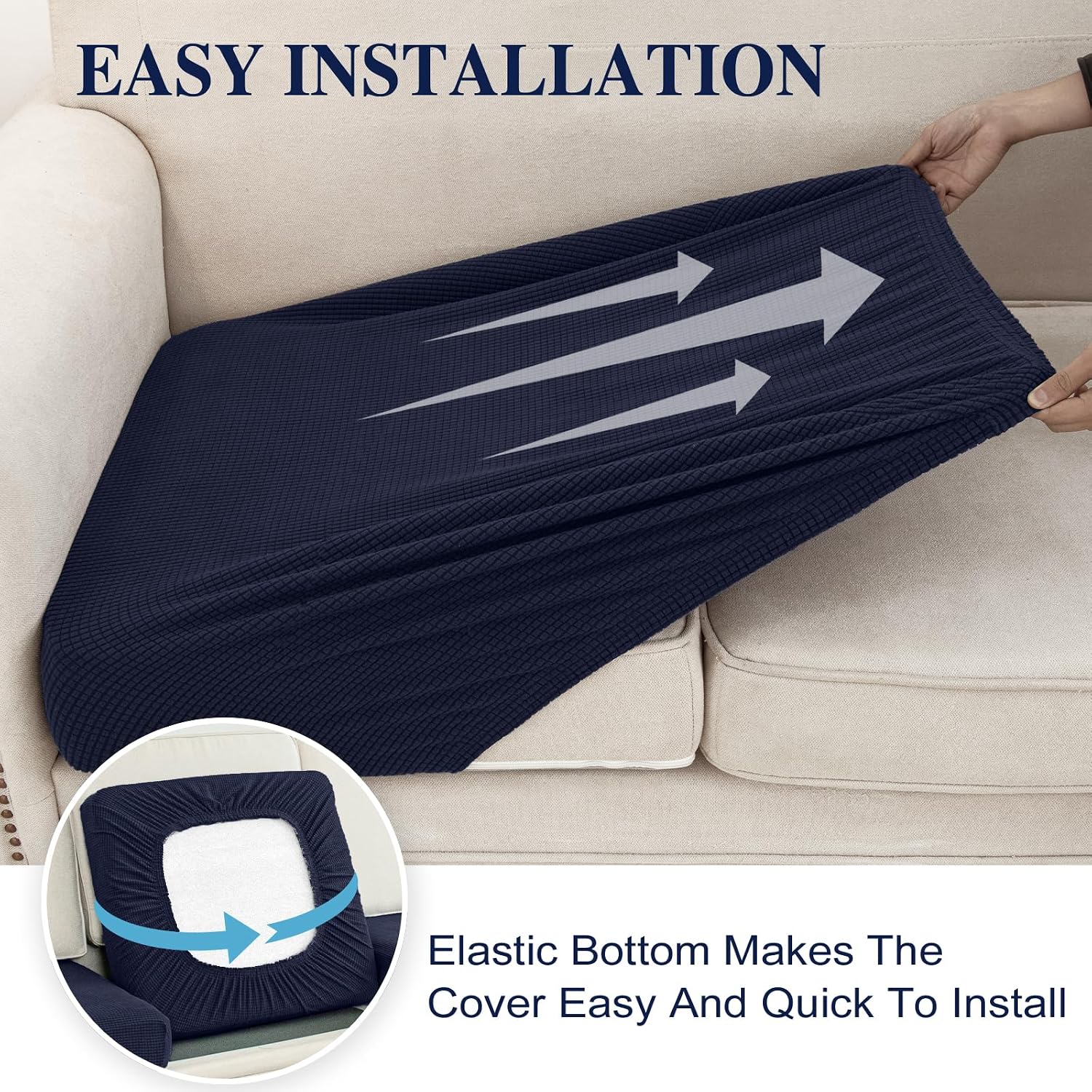 Detalle 1 de LA MEACK L-Shaped Sectional Cushion Covers, Stretch Fit, Navy