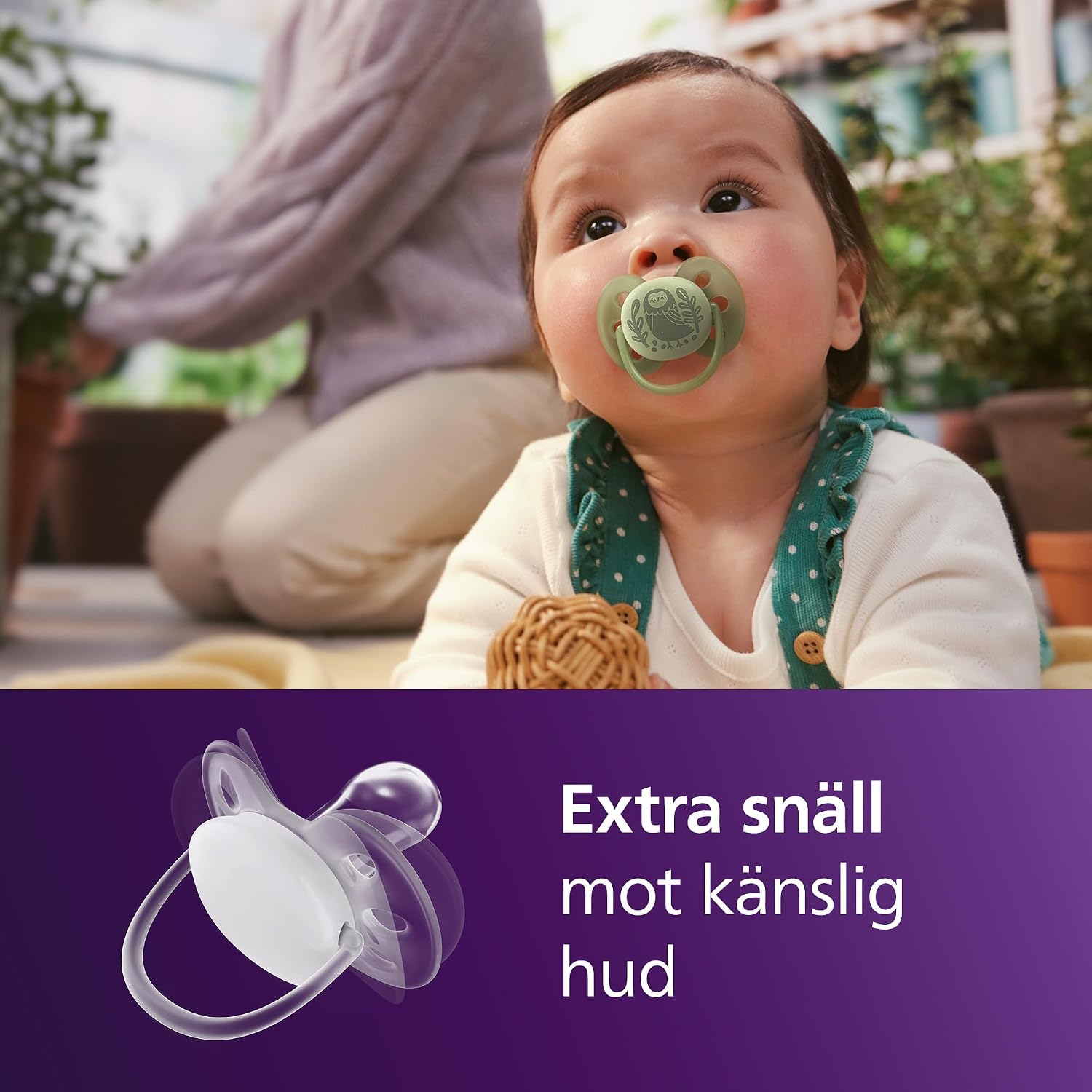 Detalle de Philips Avent SCF091/52 ultra soft-napp, 6–18 månader, symmetrisk silikon och flexibel sköld